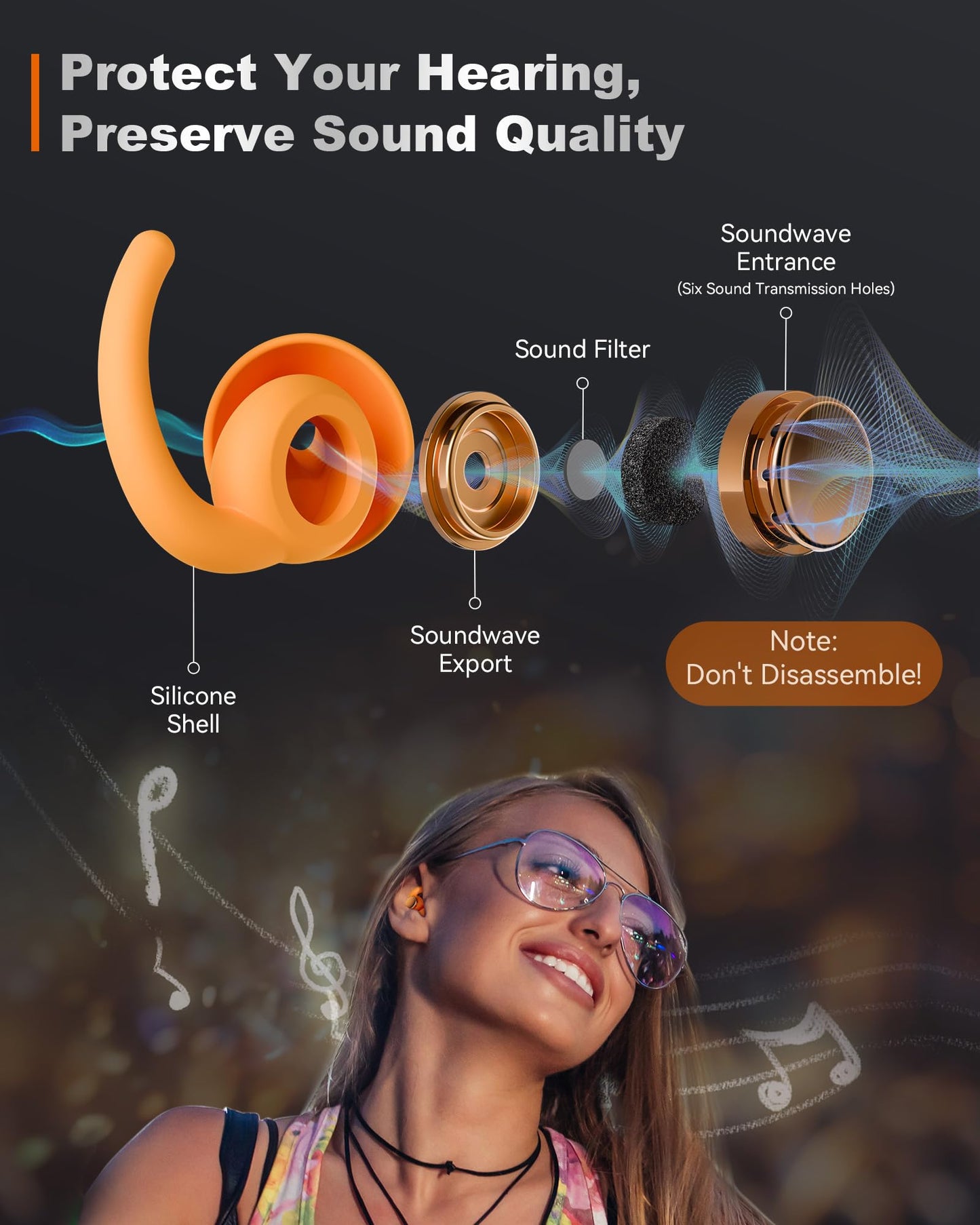 LIMEHO Ear Plugs for Sleeping Noise Cancelling, Reusable Earplugs for Sleep, Concerts, Travel, Work, Study&Focus, SNR 30dB Silicone Earplugs 2 Pairs (Orange)