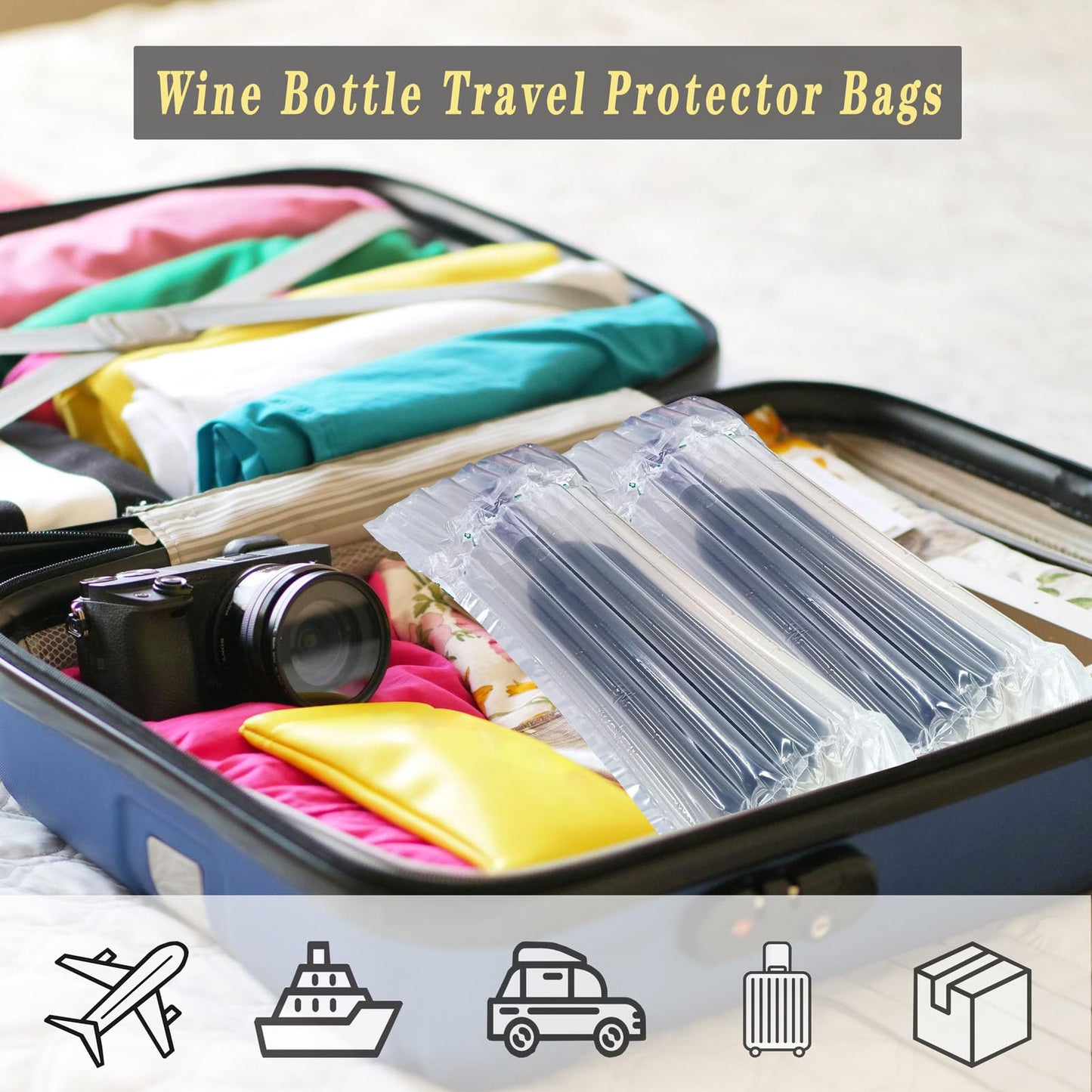 STAYWILD 10 Packs Wine Travel Inflatable Bag Airplane - Wine Bottle Travel Protector Bags,Bubble Travel Camping Wrap Pouches Packing for Wine Bottles