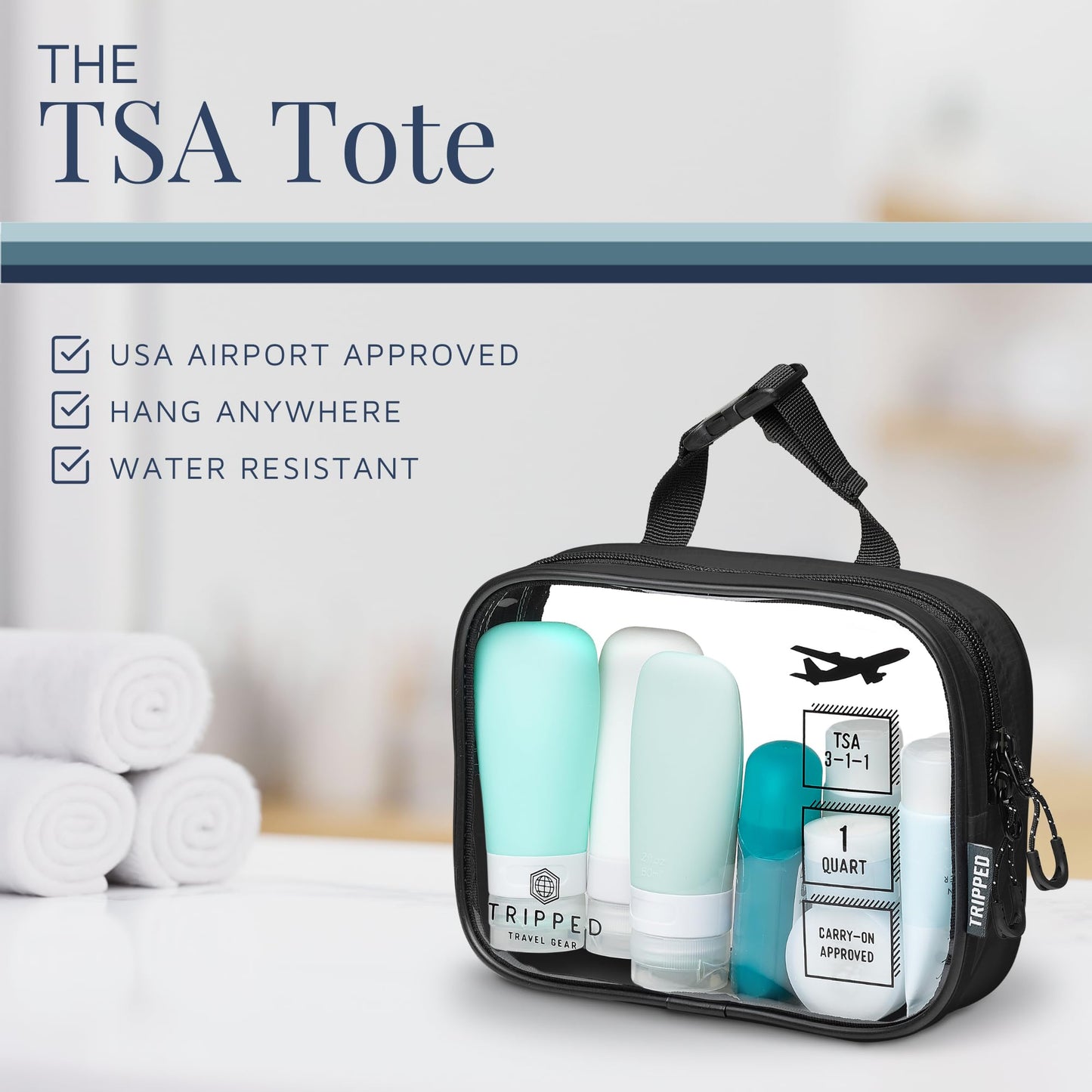 Versatile Travel Toiletry Bag Set with TSA Liquid Bag and Organizer (Black)