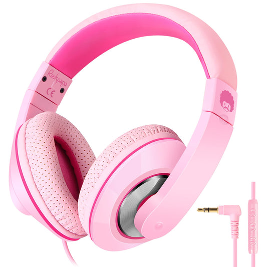 rockpapa Comfort+ Kids Headphones with Microphone and Volume Control, Boys Girls Student Over-Ear Headphones Wired for School Classroom Laptop PC Computer Tablet Pink