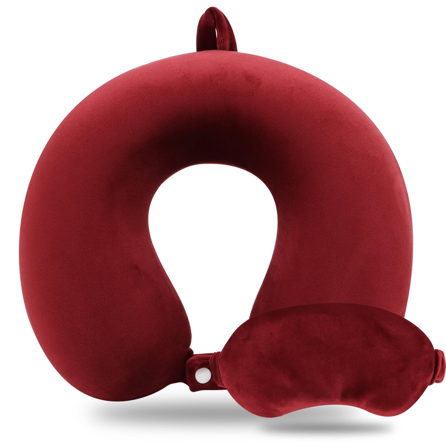 Pure Memory Foam Travel Pillow Set for Adults - Comfortable & Removable Machine Washable Cover, Neck Support Pillow Airplane Travel Kit with Eye Mask for Portable Plane Accessories -Wine Red