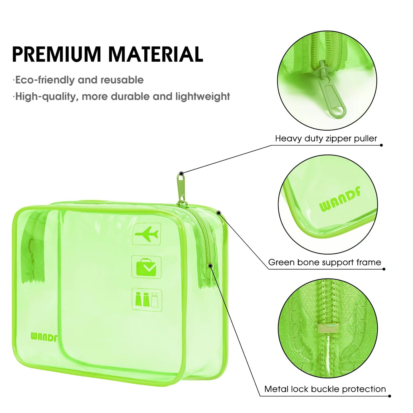 TSA Approved Clear Travel Toiletry Bag wih Zippers Carry-on Travel Accessories Quart Size Toiletries Cosmetic Pouch Makeup Bags for Men and Women Patent Pending (Green)