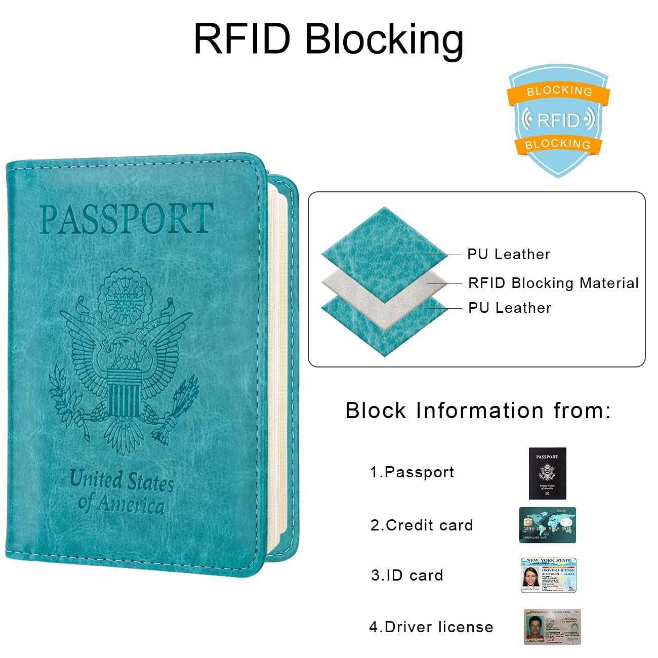 Travel Passport Wallet with RFID Shielding and Pen Slot (Turquoise Blue)