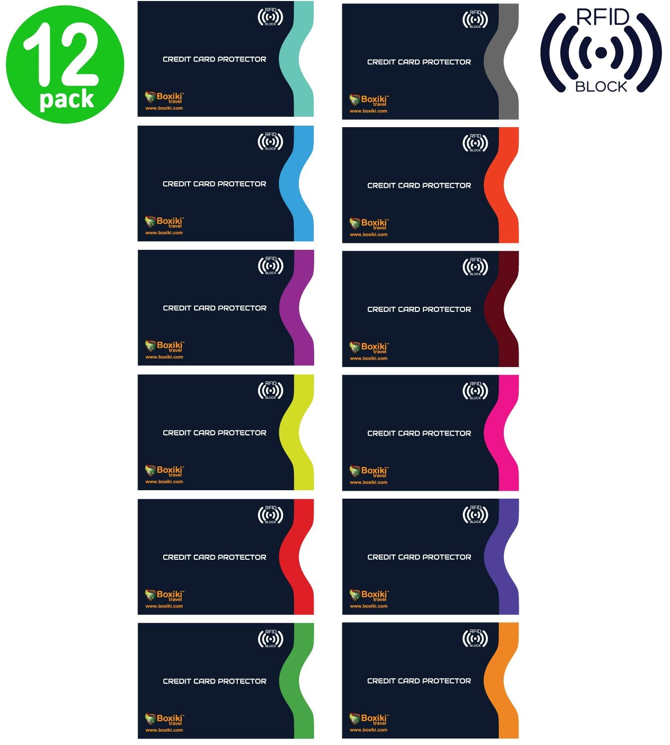 Boxiki Travel RFID Blocking Sleeves, Set with Color Coding | Identity Theft Prevention RFID Blocking Envelopes Set of 12 Credit Card Sleeves (Navy Blue)