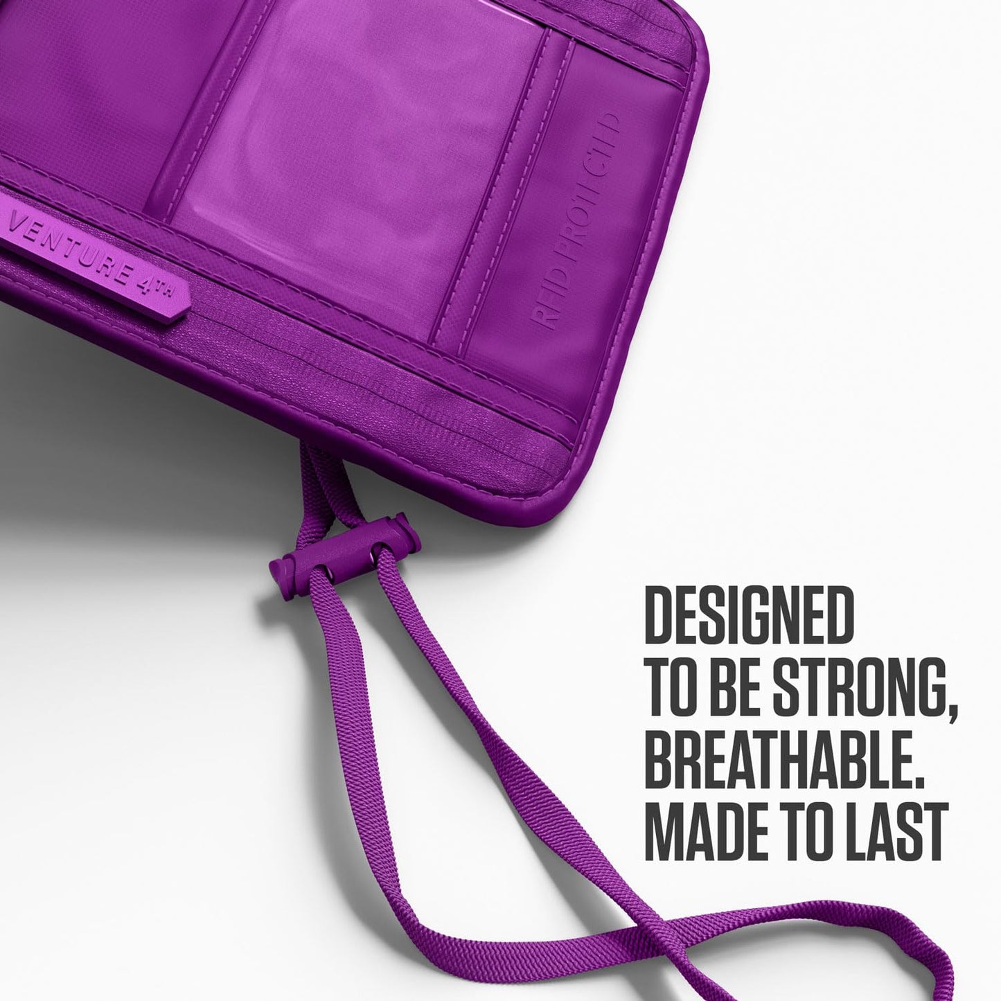 VENTURE 4TH Passport Holder Neck Wallet with RFID Blocking Nylon Lining - Hidden Neck Pouch for Travel (Sleek Purple)