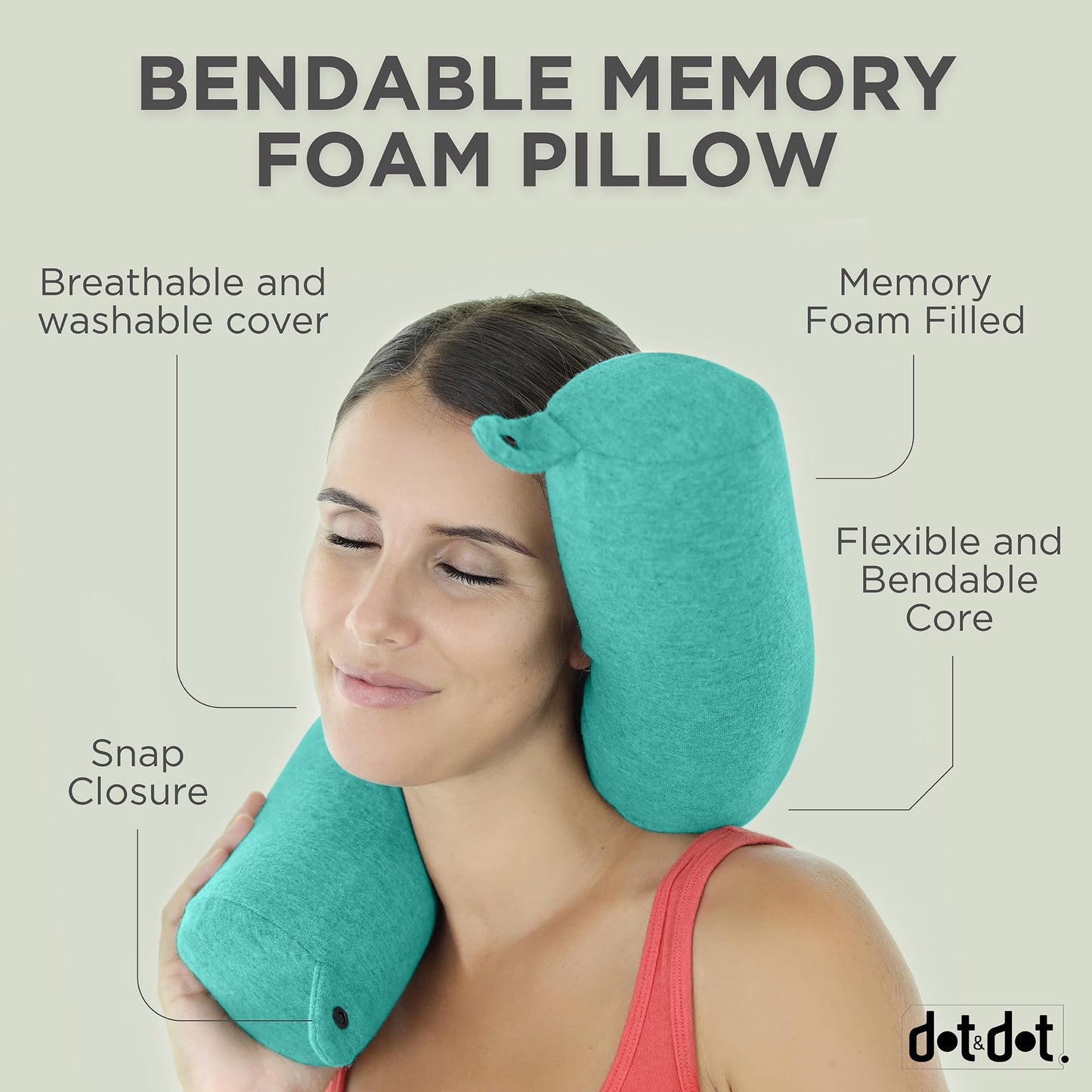 Dot&Dot Twist Memory Foam Travel Pillow for Airplanes - Travel Neck Pillow for Sleeping - Airplane Pillow for Neck Support - Adjustable, Bendable Neck Roll Pillow