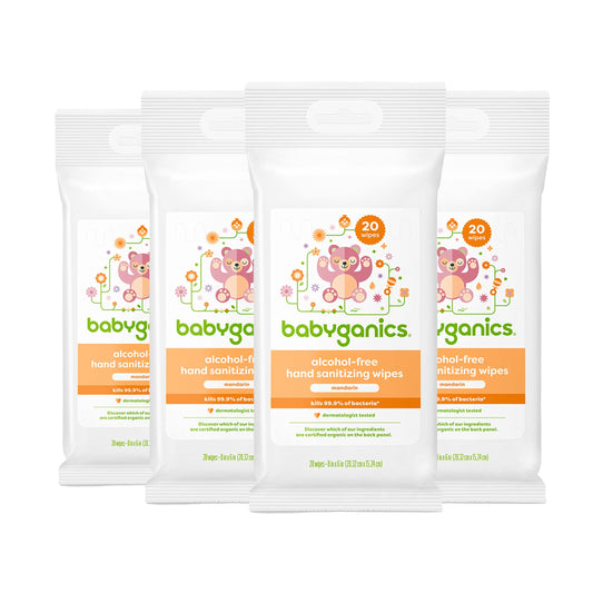 Babyganics Alcohol-Free Hand Sanitizing Wipes, Mandarin, Kills 99.9% of Common Bacteria, Moisturizing, 80 ct (20 count, 4 pack), Packaging May Vary