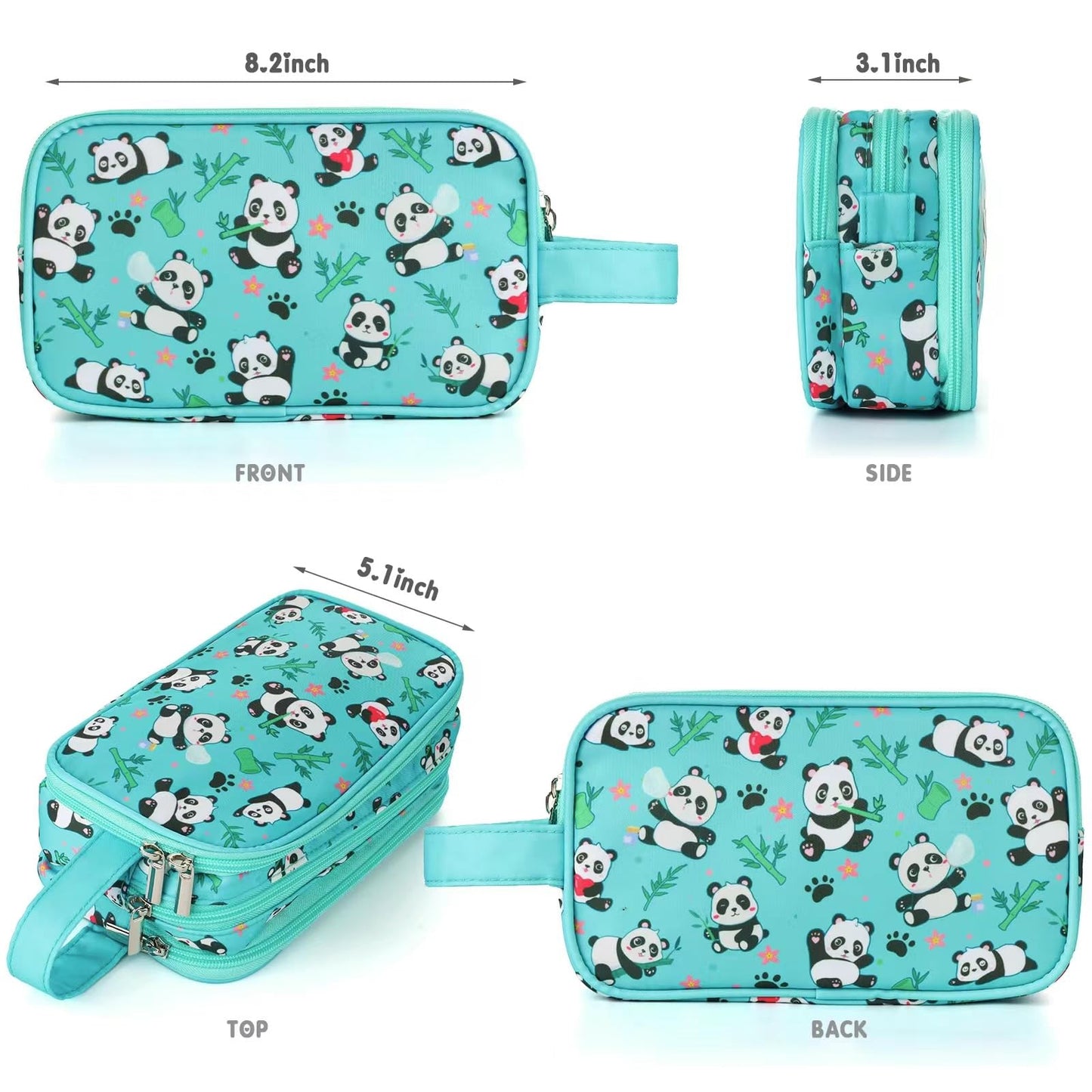 Vipdeal Kids Toiletry Bag for Girls, Travel Toiletry Bag for Little Young Girls Cosmetic Bag Makeup Bag Waterproof Hanging Wash Bag Toddler Toiletries, Panda Green Teal