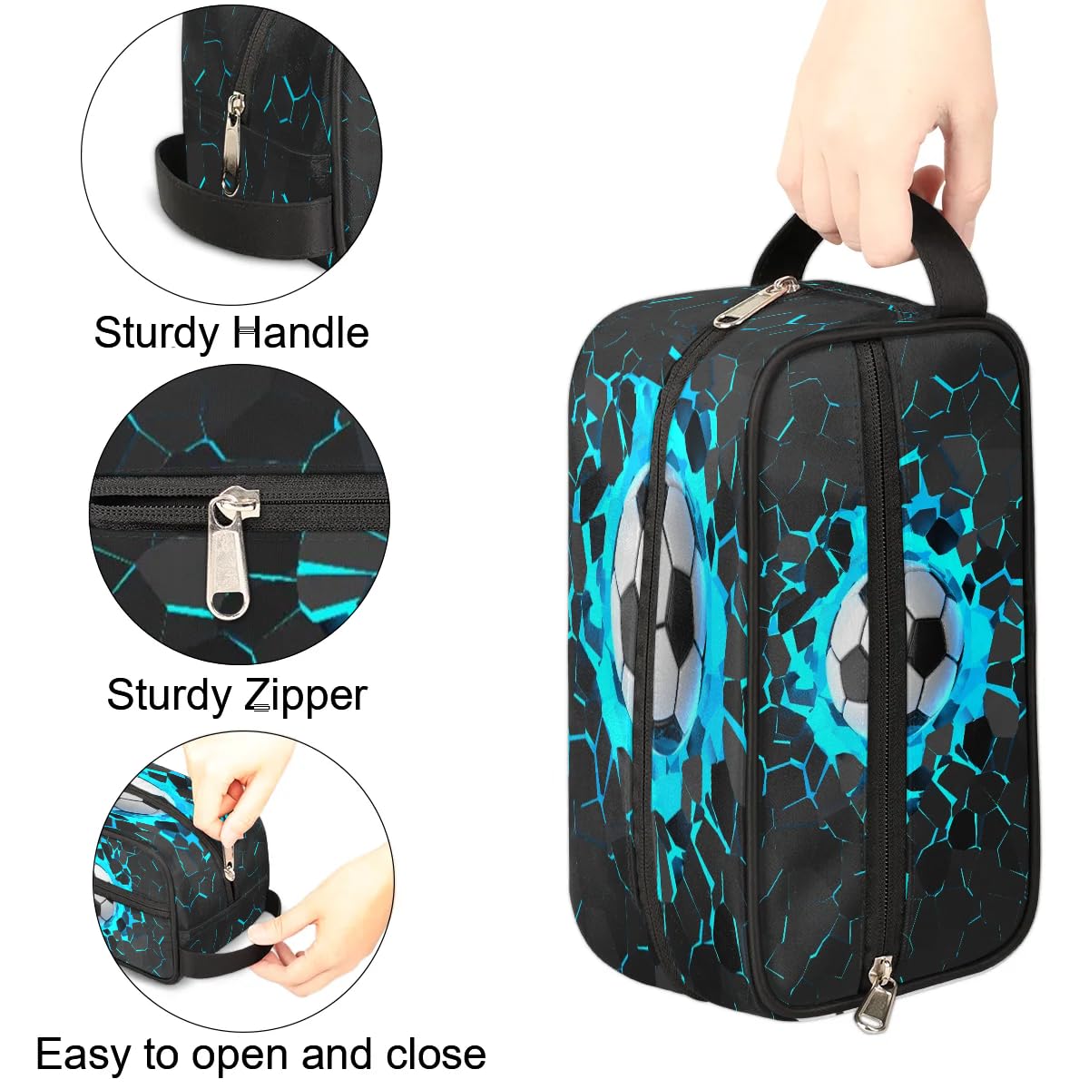 ADTASU 3D Light Wall Football Kids Toiletry Bag for Boys, Kids Dopp Kit, Waterproof Lightweight Cosmetic Bag Wash Bag Shaving Bag for Boys for Kids Toddler Travel Essential