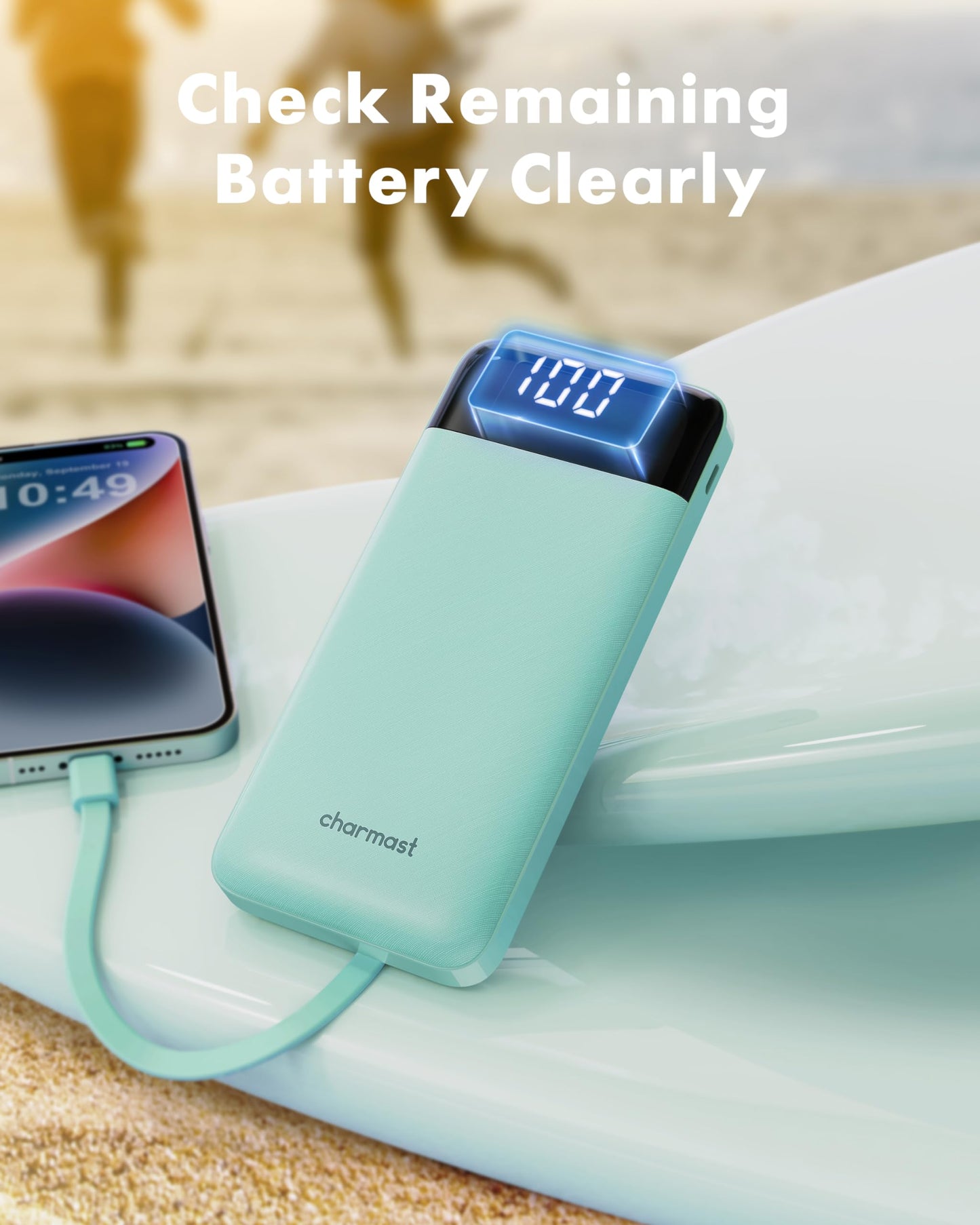 Portable Charger with Built in Cables, Portable Charger with Cords Wires Slim 10000mAh Travel Battery Pack 6 Outputs 3 Inputs 3A Fast Charging Power Bank for Samsung Google Pixel LG Moto iPhone iPad