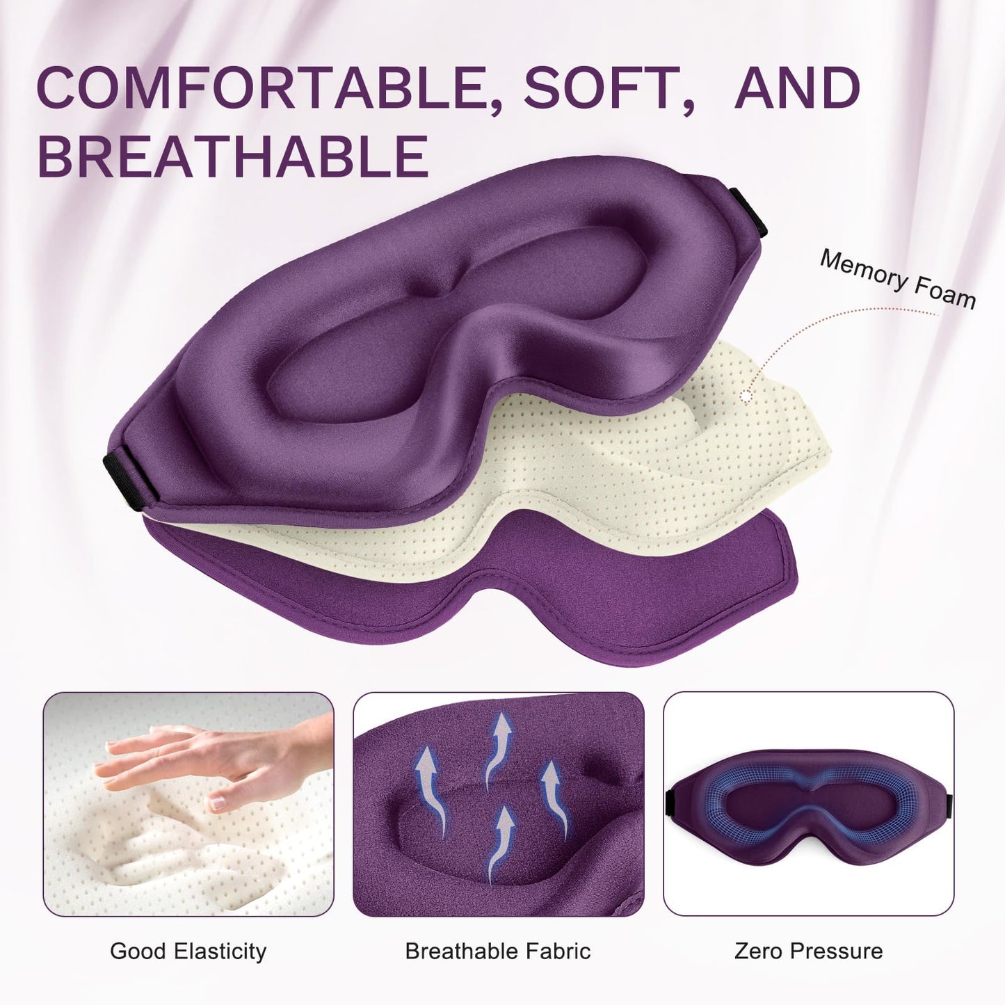 FlyCoco 3D Contoured Sleep Mask that Blocks 99% of Light (Purple)