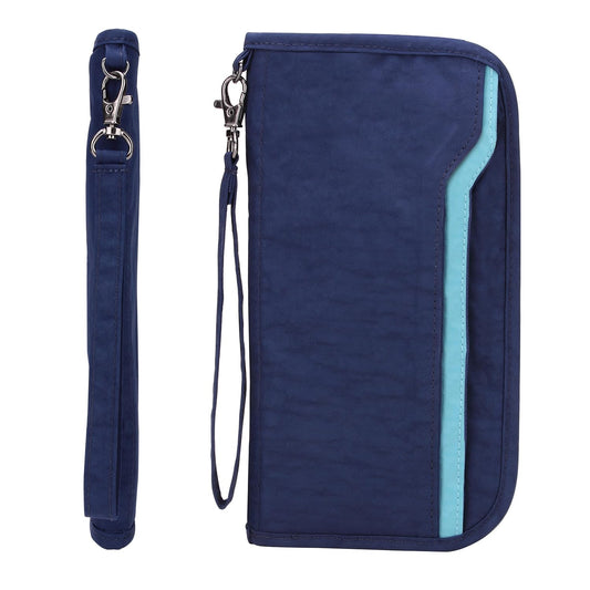 ZOPPEN Passport Holder Family Women/Men, Travel Wallet RFID Passport Wallet Travel Essentials Documents Organizer Zipper Case with Removable Wristlet Strap, Royal Blue