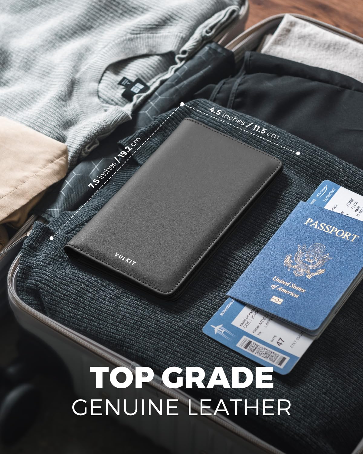 VULKIT Passport Holder Wallet Genuine Leather Top Grade RFID Blocking Travel Wallet for Men & Women