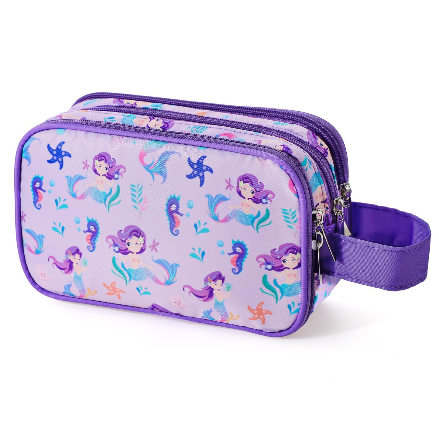 Vipdeal Kids Toiletry Bag for Girls, Travel Toiletry Bag for Little Young Girls Cosmetic Bag Makeup Bag Waterproof Hanging Wash Bag Toddler Toiletries, Mermaid Purple