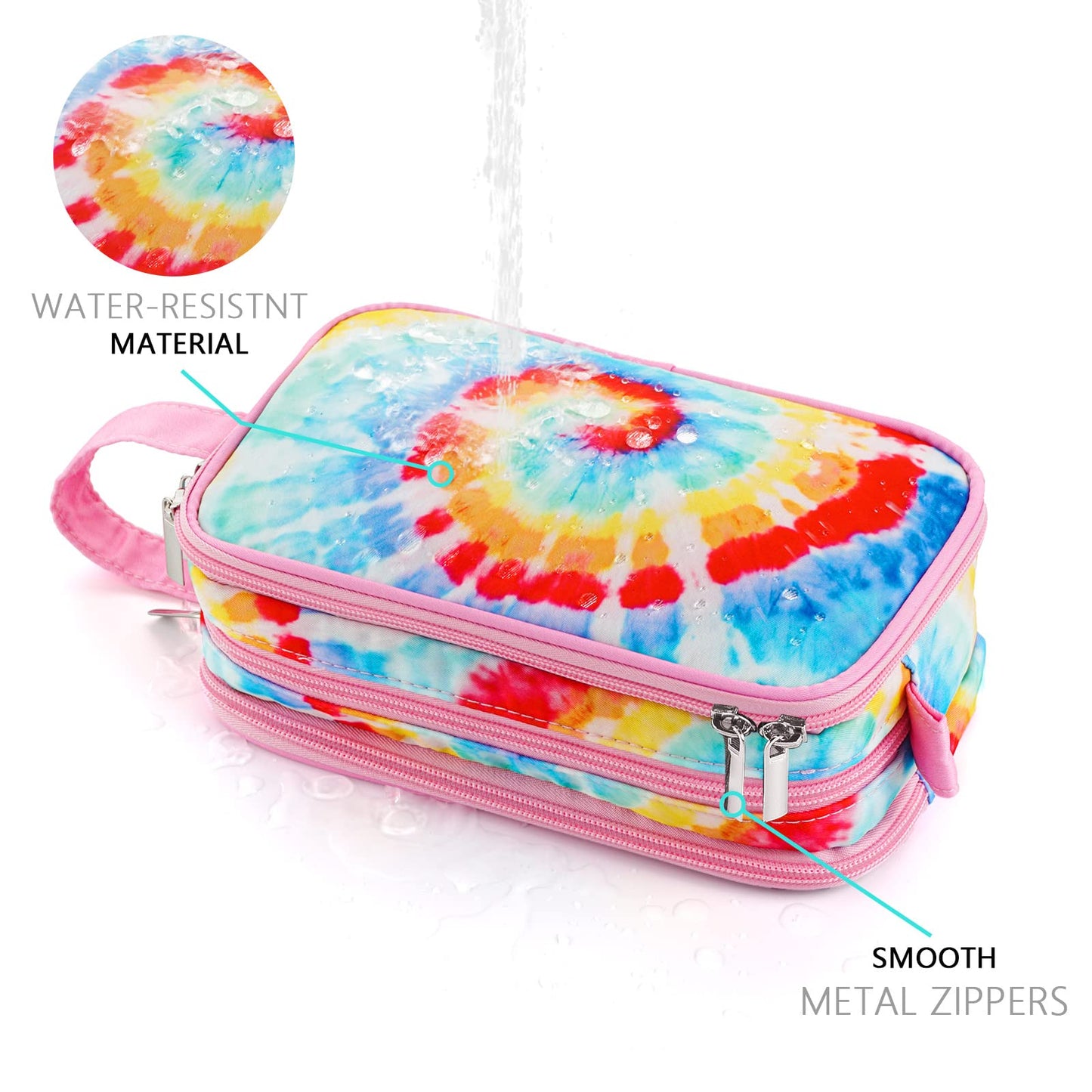 Vipdeal Kids Toiletry Bag for Girls, Travel Toiletry Bag for Little Young Girls Cosmetic Bag Makeup Bag Waterproof Hanging Wash Bag Toddler Toiletries, Tie Dye Pink