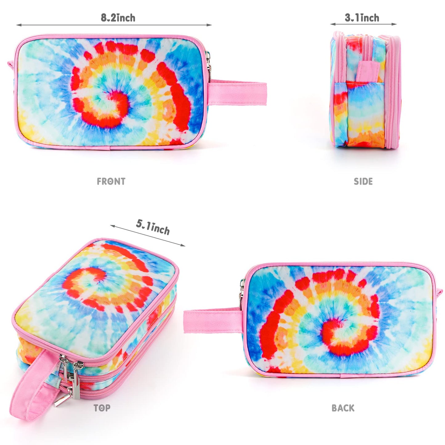 Vipdeal Kids Toiletry Bag for Girls, Travel Toiletry Bag for Little Young Girls Cosmetic Bag Makeup Bag Waterproof Hanging Wash Bag Toddler Toiletries, Tie Dye Pink