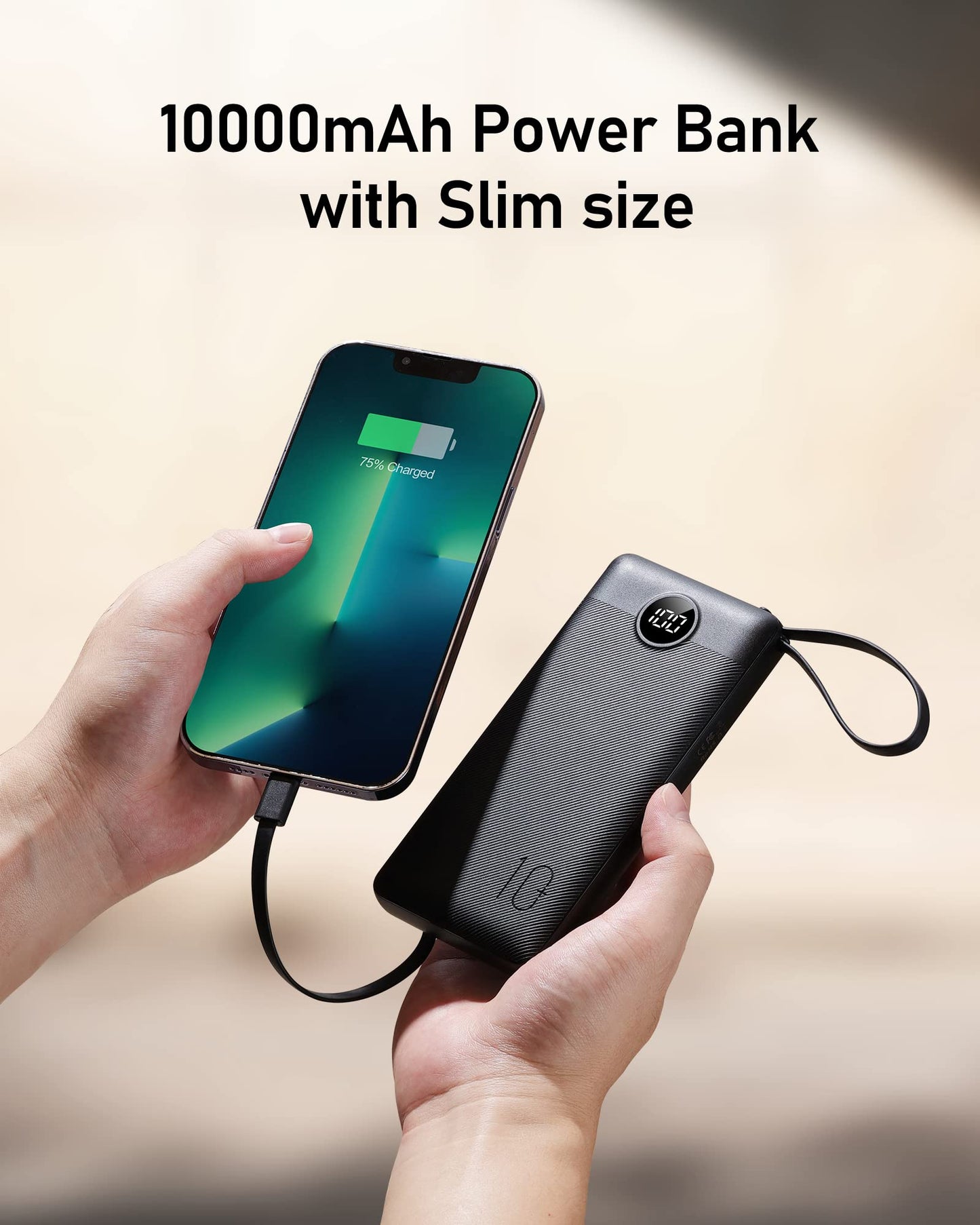 VEEKTOMX Portable Charger with Built-in Cables 10000mAh Power Bank for iPhone Slim Fast Charge USB C Battery Pack Travel Essentials Powerbank Compatible with iPhone, Samsung, Android, etc