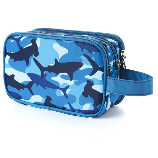 Vipdeal Kids Toiletry Bag for Boys, Travel Toiletry Bag for Little Young Boys Waterproof Hanging Wash Bag Toddler Traveling Toiletries, Shark Blue