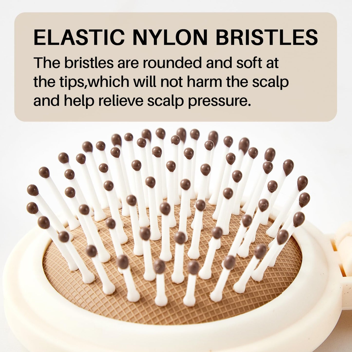 Round Folding Hairbrush with Mirror (Beige)