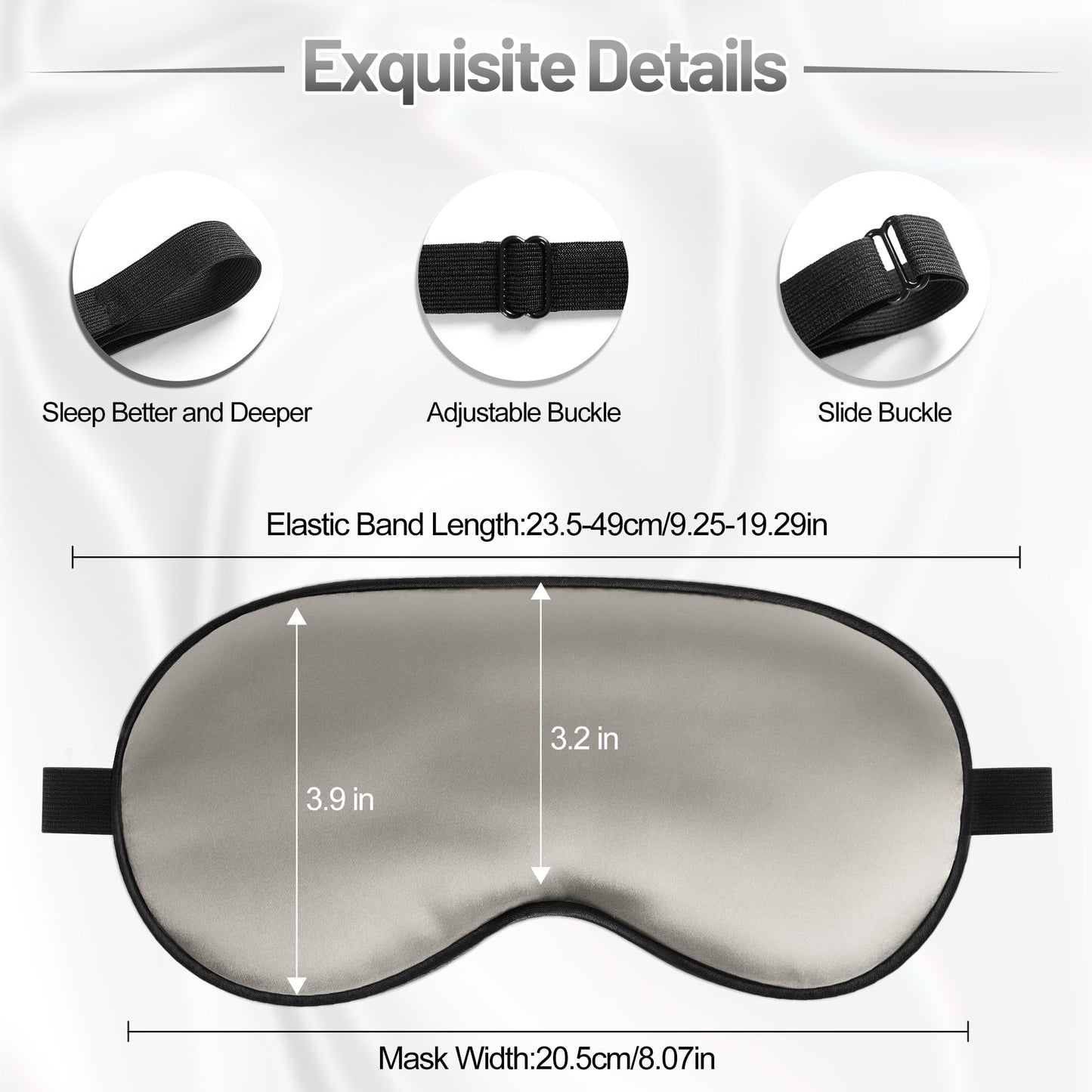 Sleep Mask, Silk Eye Mask for Sleeping with Adjustable Strap, Blindfold Eyeshade for Men & Women, Comfortable & Soft Eye Cover Eyeshade for Night Sleep (Gray)