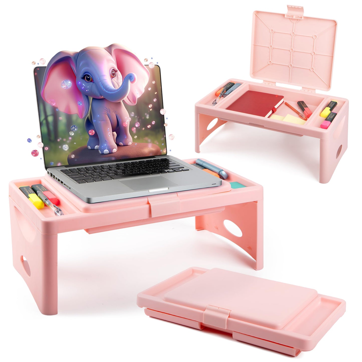 Loddie Doddie Foldable Lap Desk with Storage Pocket - Blush Portable Lap Table/Tray for Laptops, Crafts, Travel, Breakfast in Bed, Gaming, Kids & Teens - Floor Desk for Kids