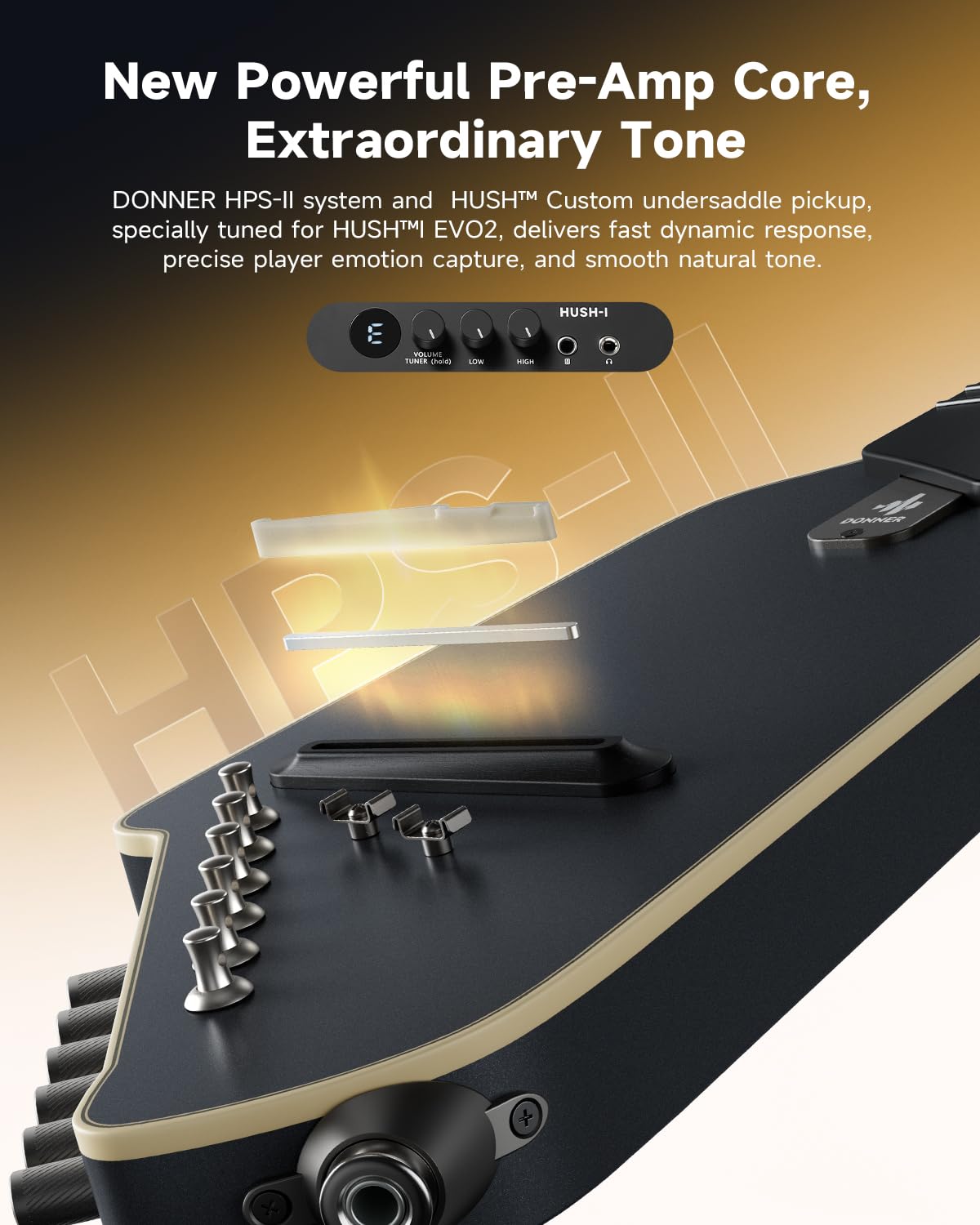 Donner HUSH I EVO2 Acoustic Electric Travel Guitar (Black)