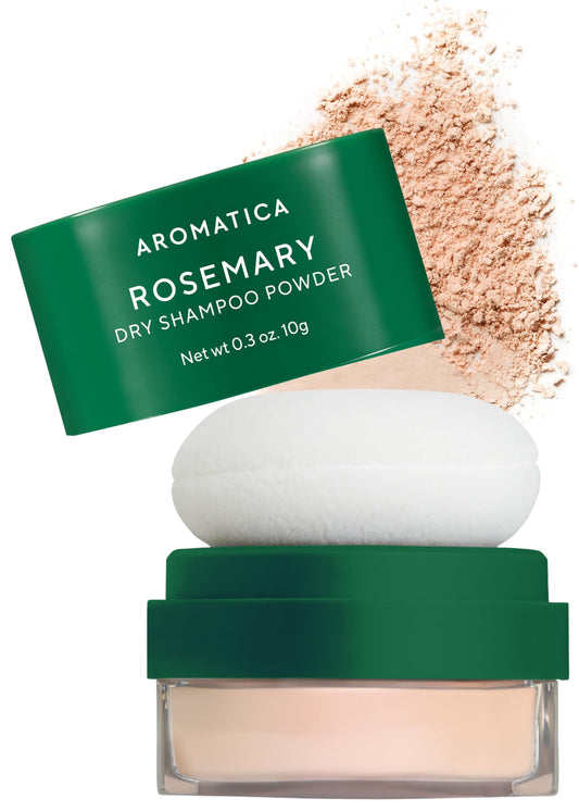 AROMATICA Rosemary Dry Shampoo Powder 10g/0.3oz - Travel Size Dry Shampoo with Panthenol and Biotin For Hair | Non aerosol & Talc Free