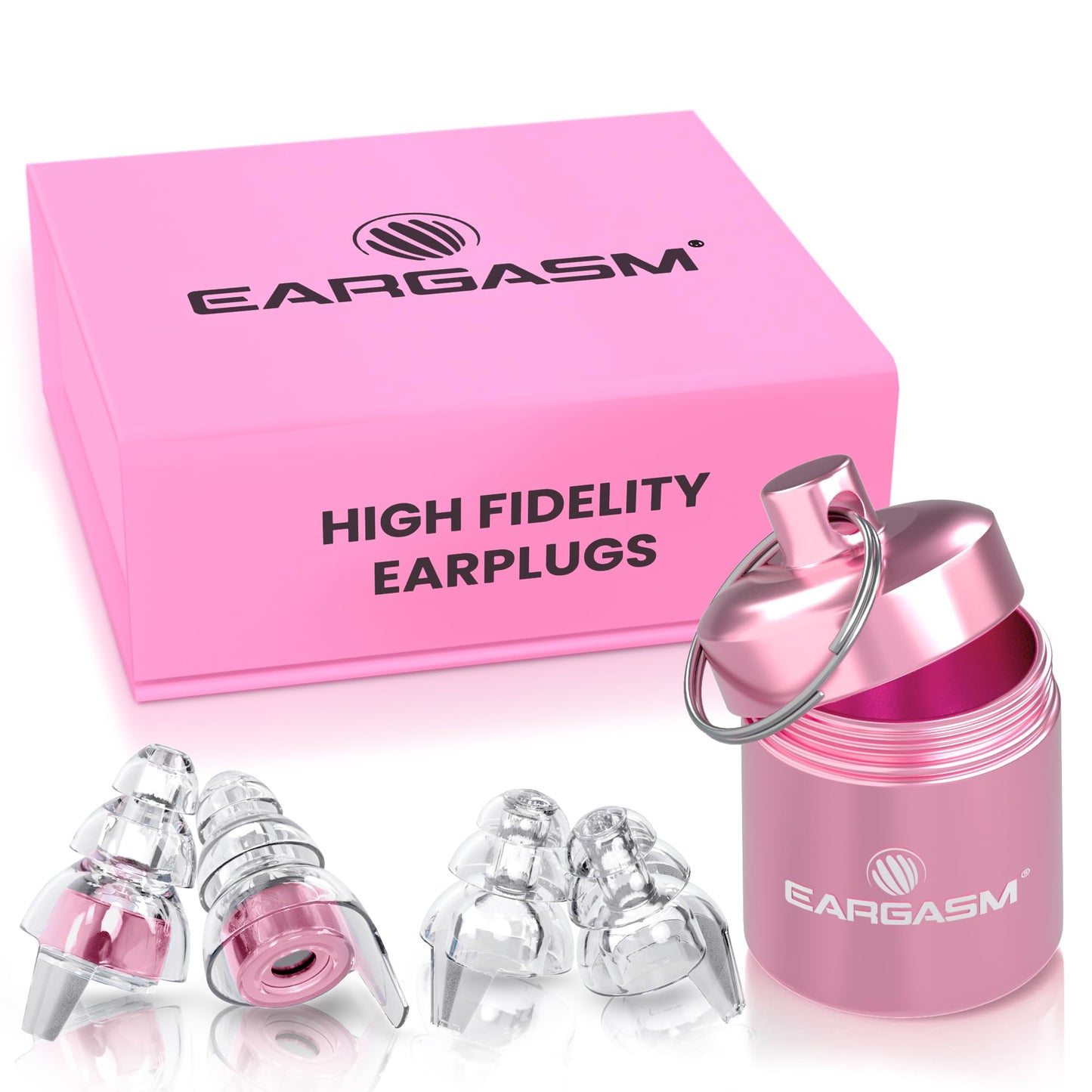 Eargasm High Fidelity Earplugs with Pink Filters - Reusable Noise Reduction Hearing Protection Ear-Plugs with Carrying Case for Concerts, Festivals, Raves, Musicians, Live Music, Sporting Events