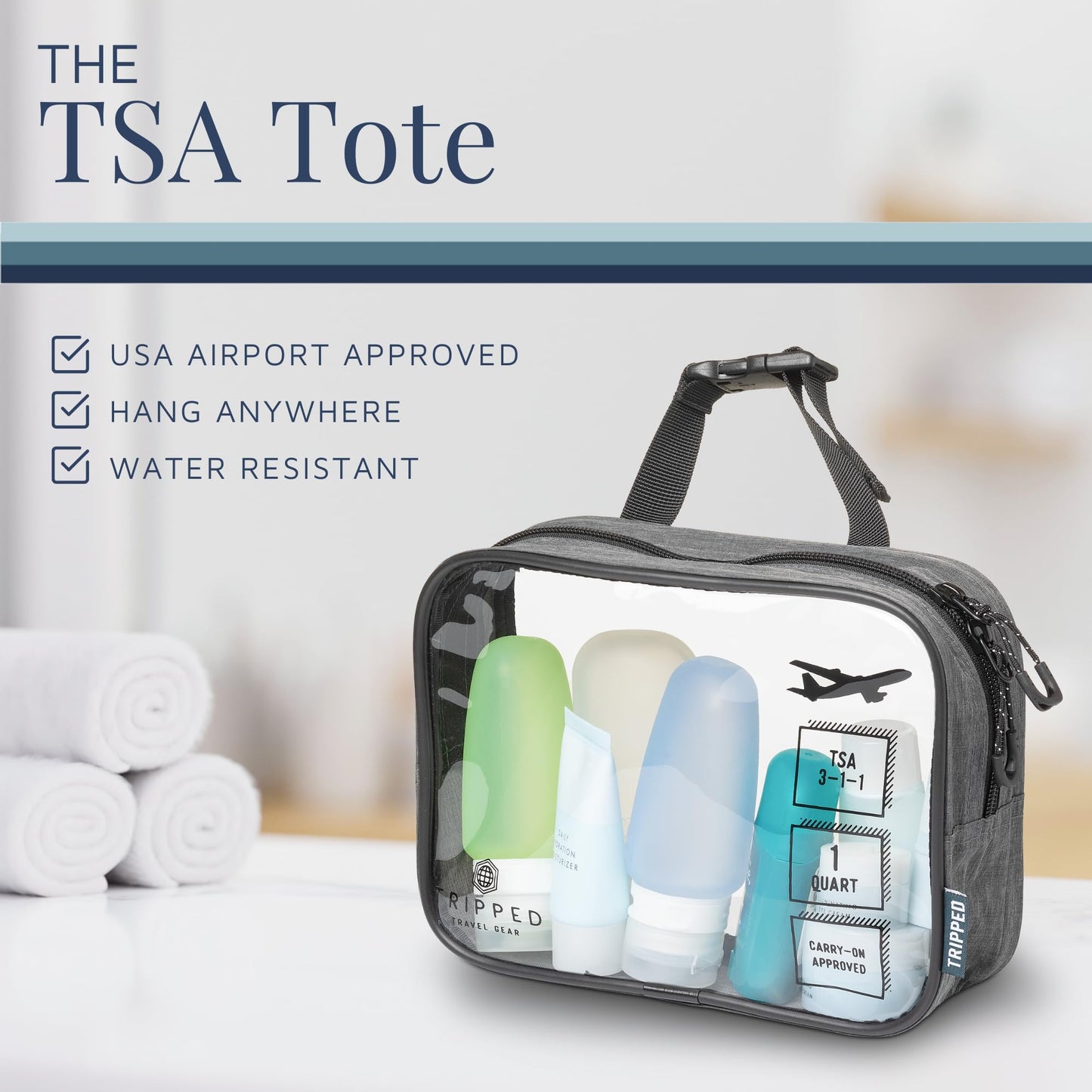 Versatile Travel Toiletry Bag Set with TSA Liquid Bag and Organizer (Grey)