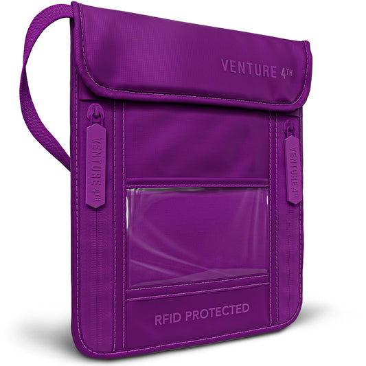 VENTURE 4TH Passport Holder Neck Wallet with RFID Blocking Nylon Lining - Hidden Neck Pouch for Travel (Sleek Purple)