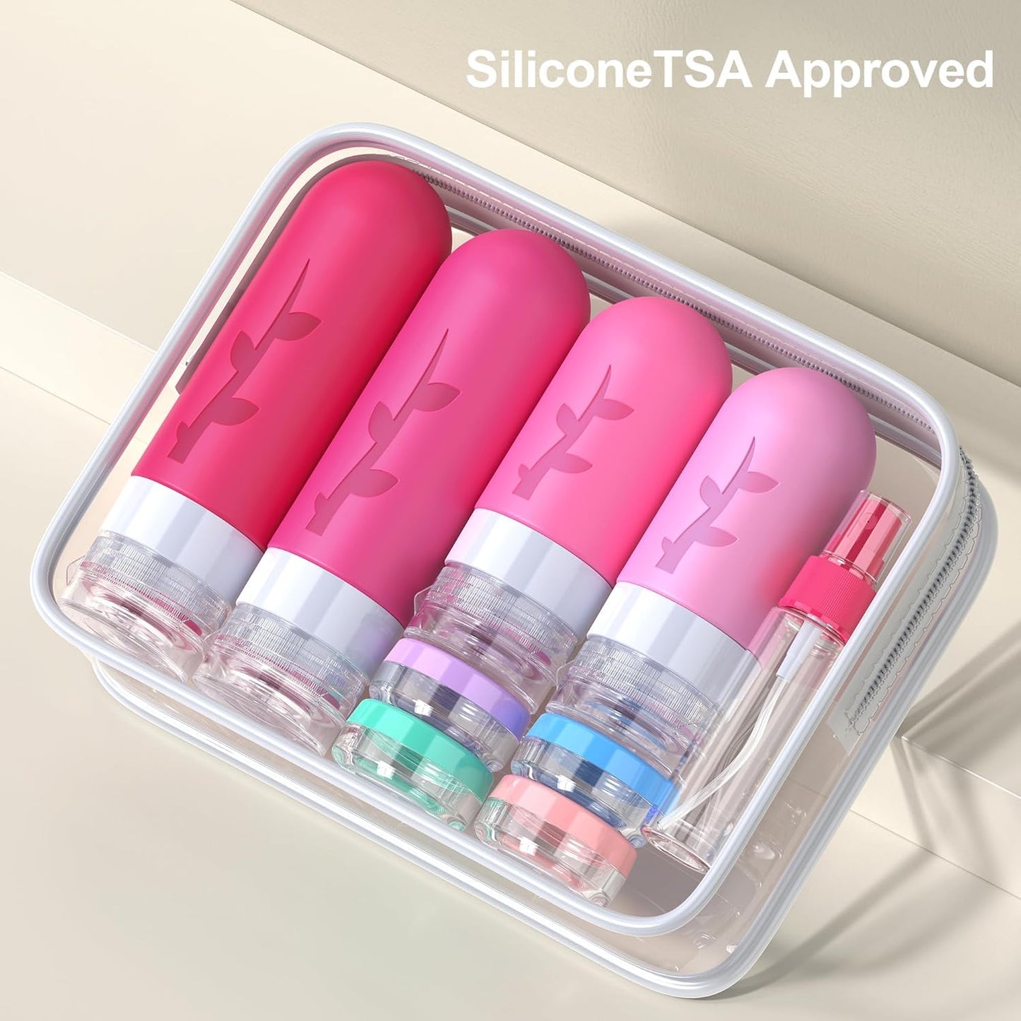 18-Piece Travel Bottle Set for Toiletries (Red and Pink)