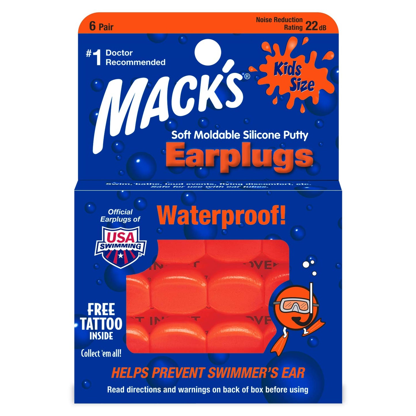 Mack's Soft Moldable Silicone Putty Ear Plugs - Kids Size, 6 Pair - Comfortable Small Earplugs for Swimming, Bathing, Travel, Loud Events and Flying | Made in USA