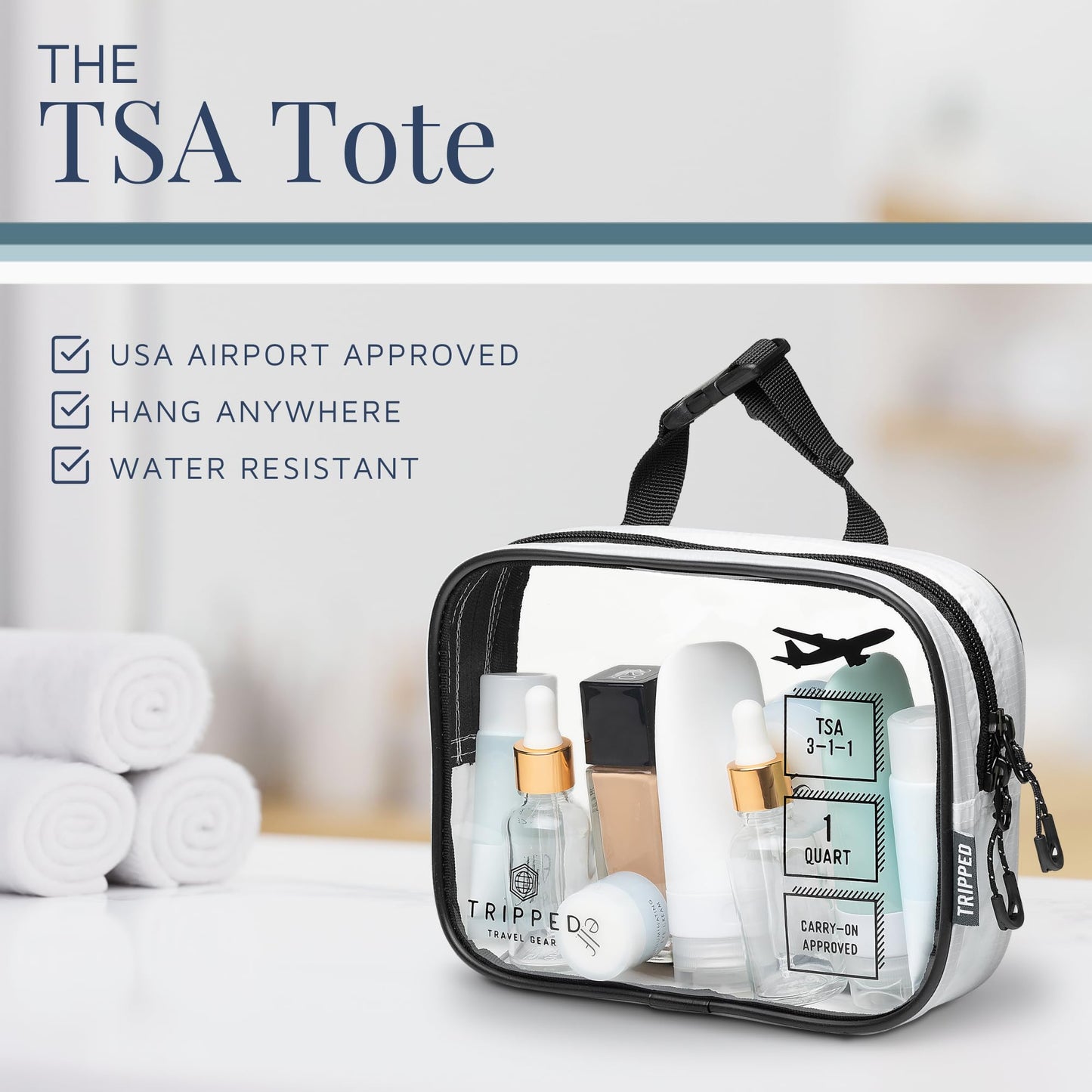 Versatile Travel Toiletry Bag Set with TSA Liquid Bag and Organizer (White)