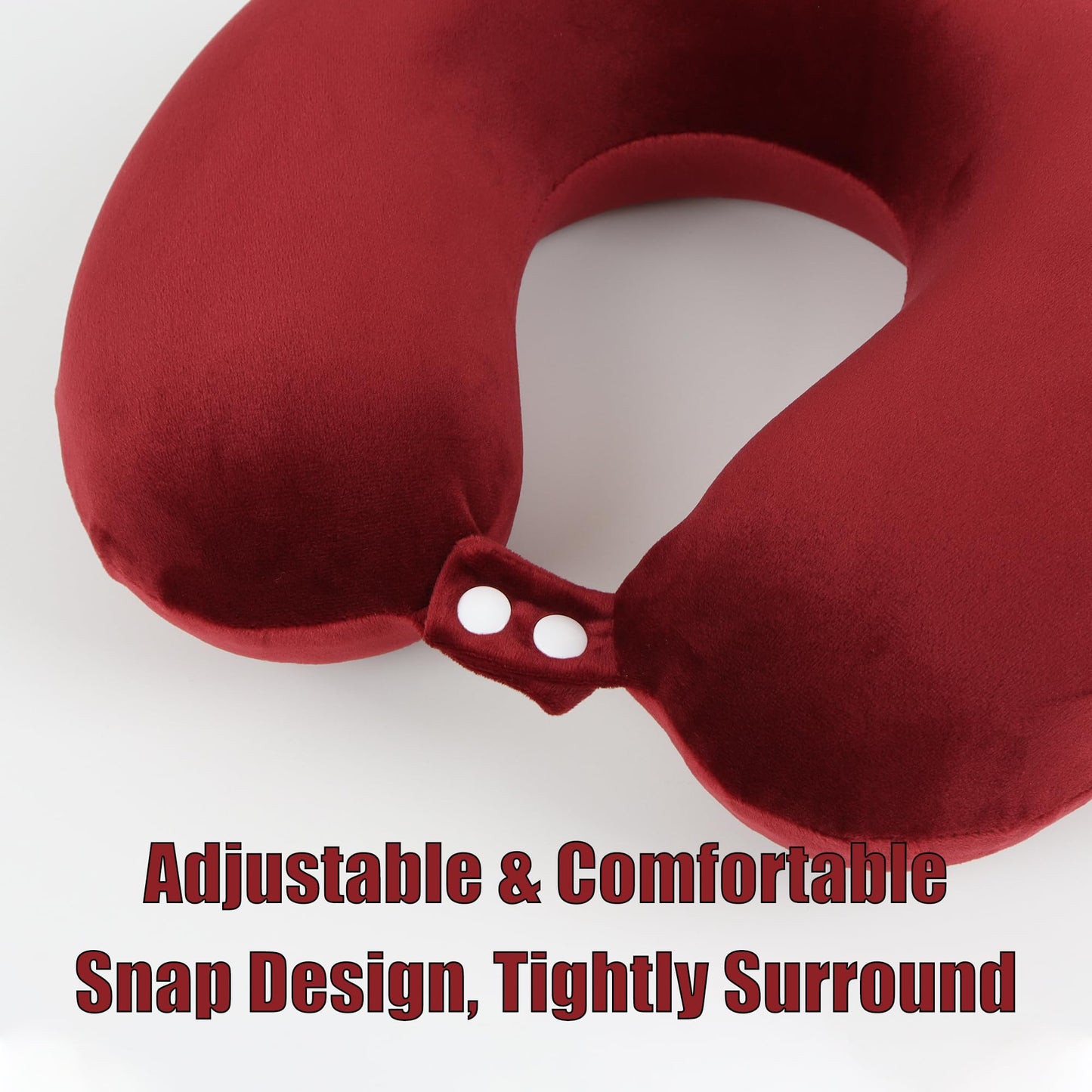 Pure Memory Foam Travel Pillow Set for Adults - Comfortable & Removable Machine Washable Cover, Neck Support Pillow Airplane Travel Kit with Eye Mask for Portable Plane Accessories -Wine Red