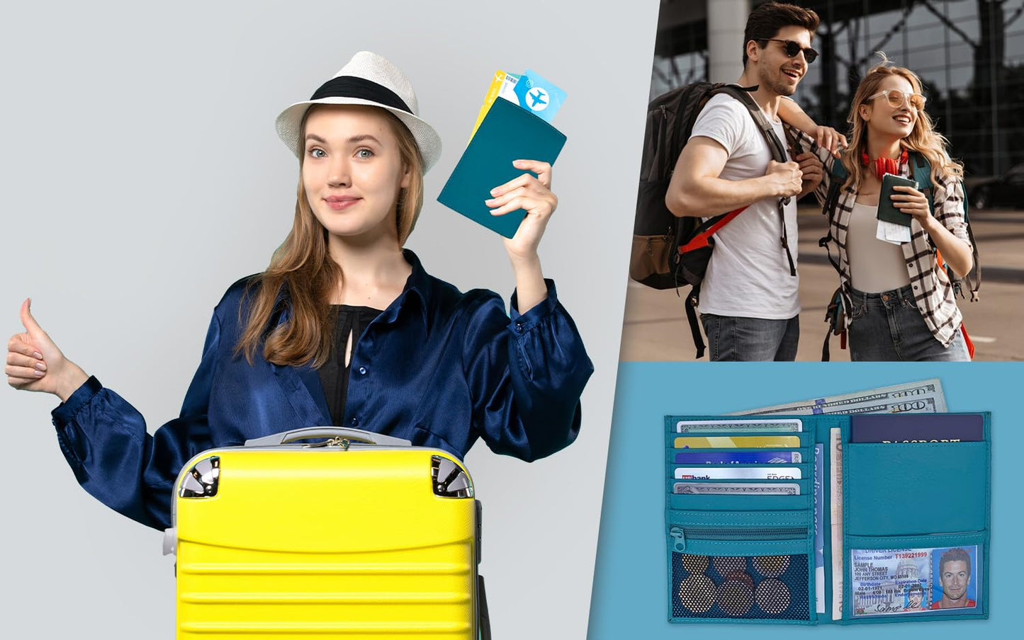 Leather RFID-Shielding Passport Holder and Wallet (Teal)