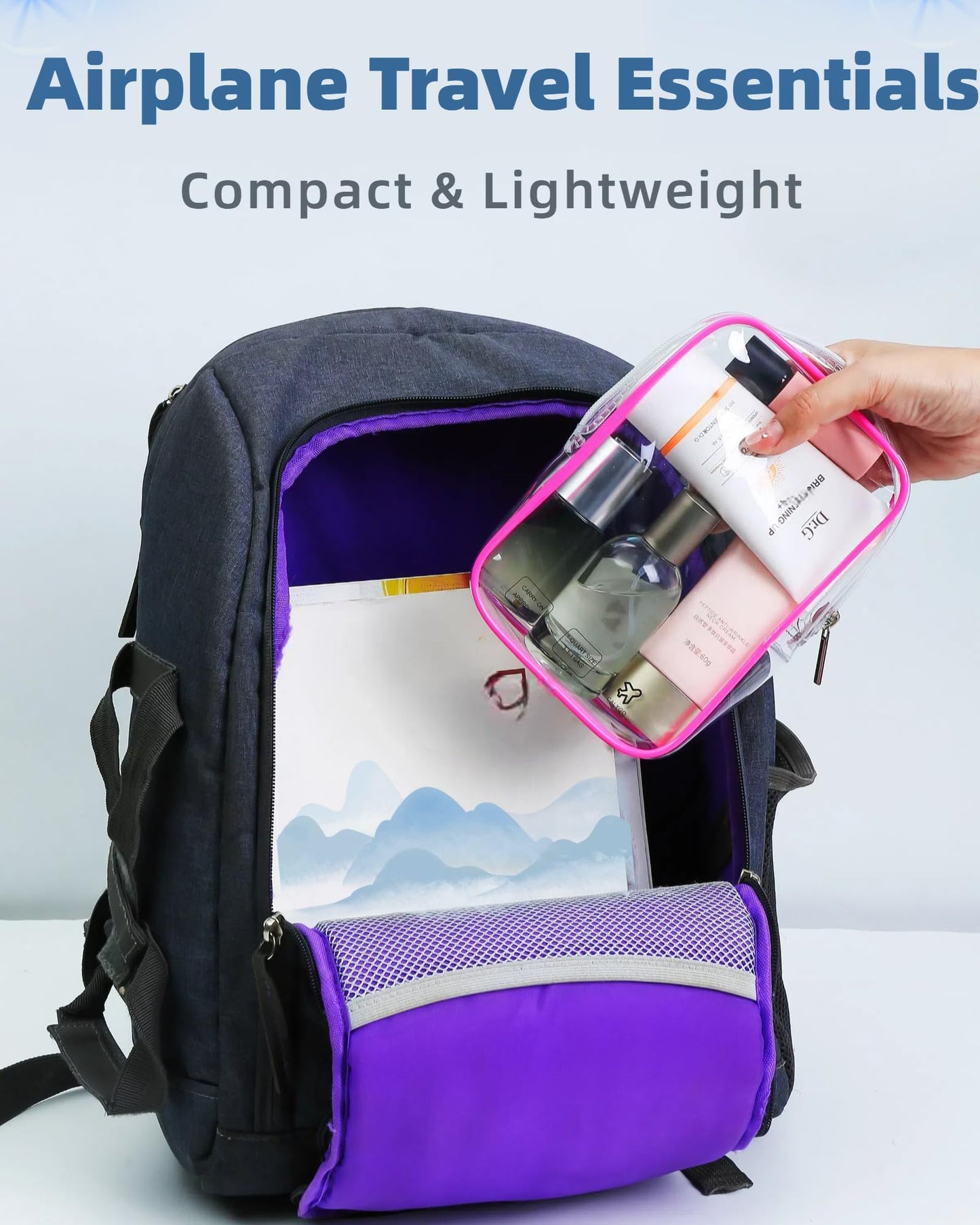 3-Pack of Clear Quart-Size TSA-Approved Transparent Toiletry Organizer Pouches (Pink, Purple, Blue)