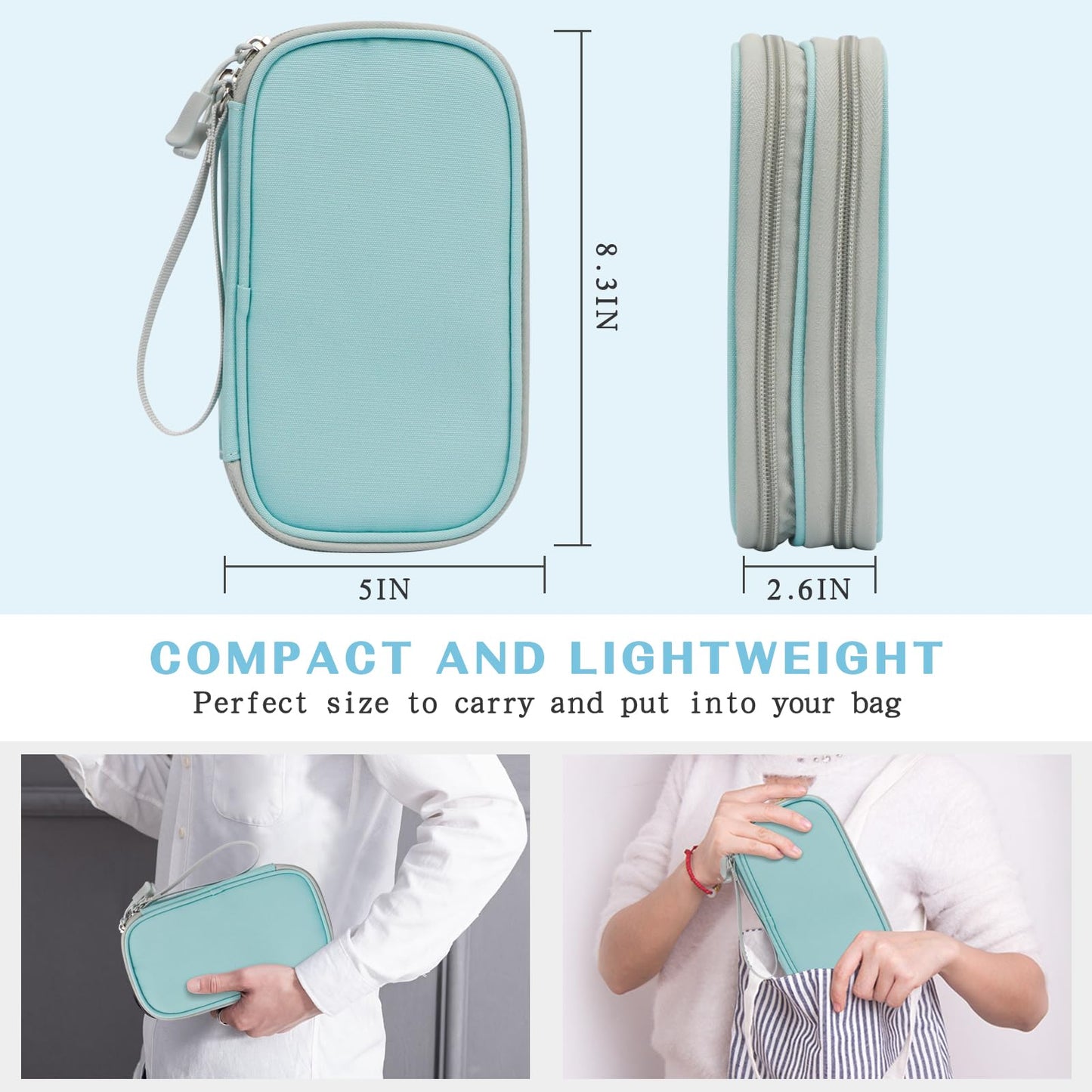 FYY Electronic Organizer, Travel Cable Organizer Bag Pouch Electronic Accessories Carry Case Portable Waterproof Double Layers Storage Bag for Cable, Charger, Phone, Earphone, Medium Size- Mint Green