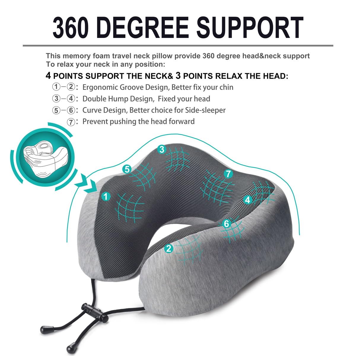 napfun Neck Pillow for Traveling, Travel Neck Pillow for Airplane 100% Pure Memory Foam Travel Pillow for Flight Headrest Sleep, Portable Plane Accessories, Light Grey Set