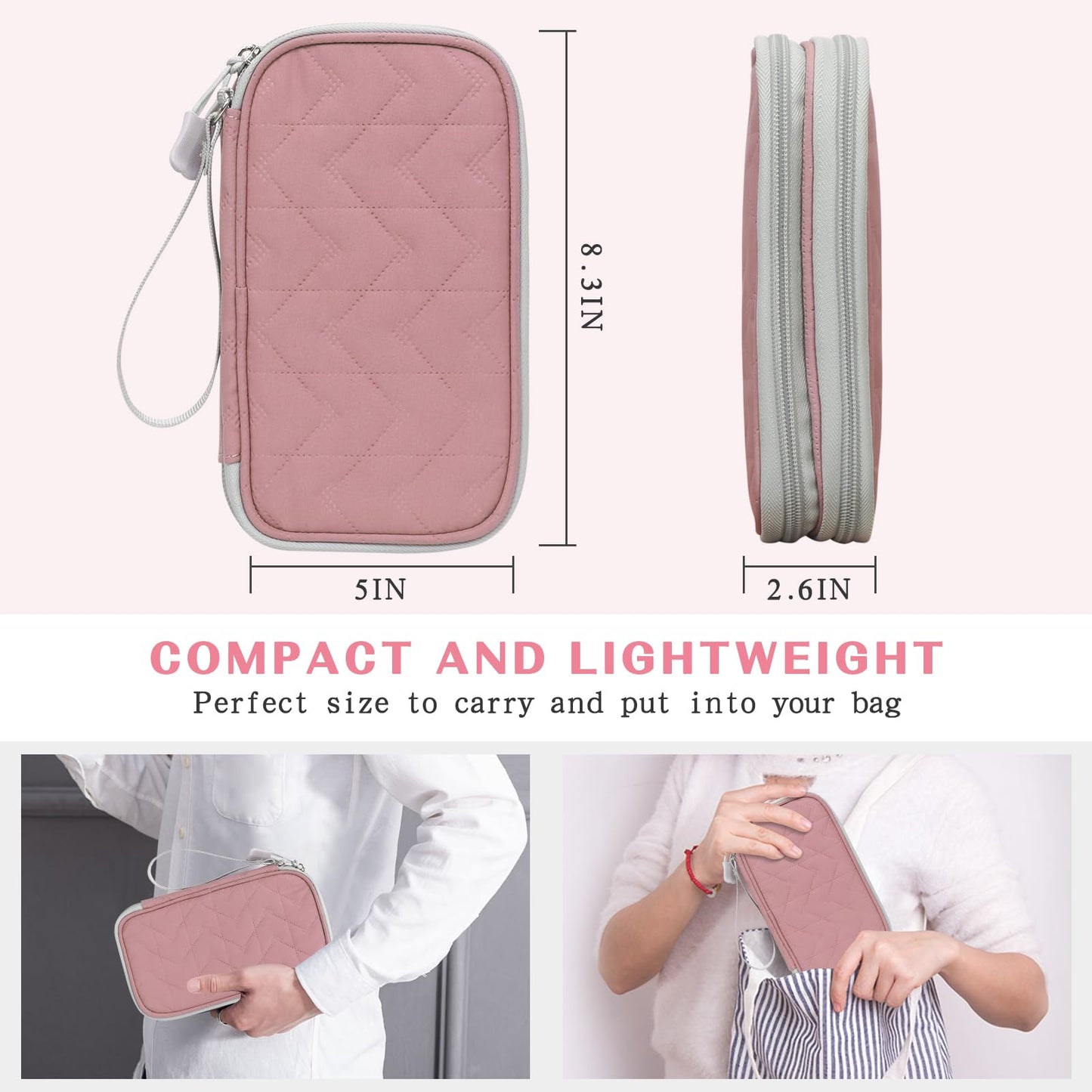 FYY Travel Cable Organizer Bag Pouch Electronic Accessories Carry Case Portable Waterproof Double Layers All-in-One Storage for Cable, Cord, Charger, Phone,-Pattern Pink(M)