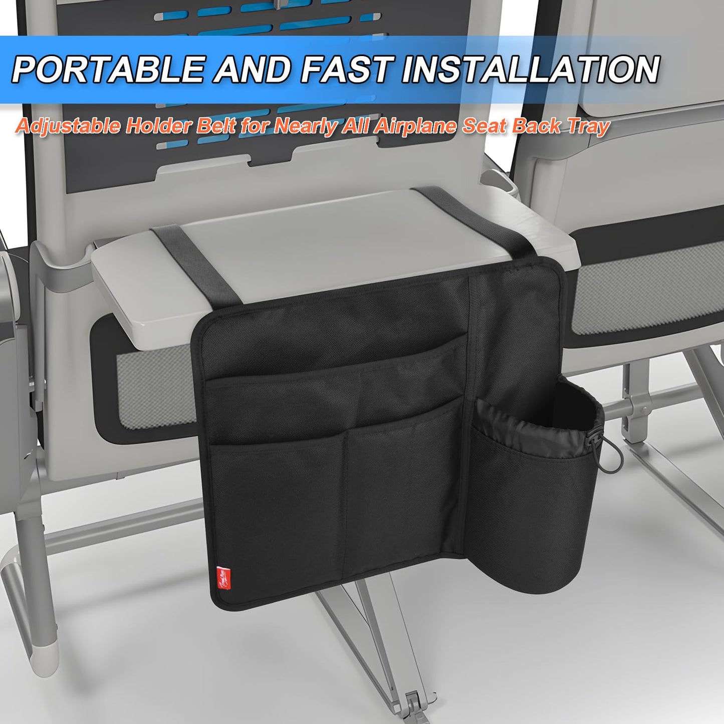 Airplane Seat Back Organizer with Hygienic Tray Table Cover (Black)