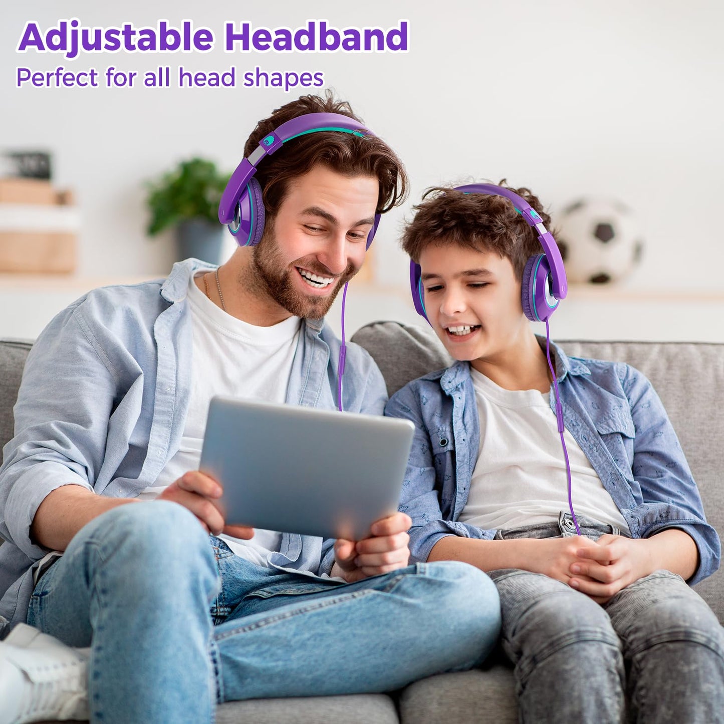 rockpapa Comfort+ Kids Headphones with Microphone, Boys Girls Student Over-Ear Headphones Wired Foldable for School Classroom Laptop PC Computer Tablet Purple Green