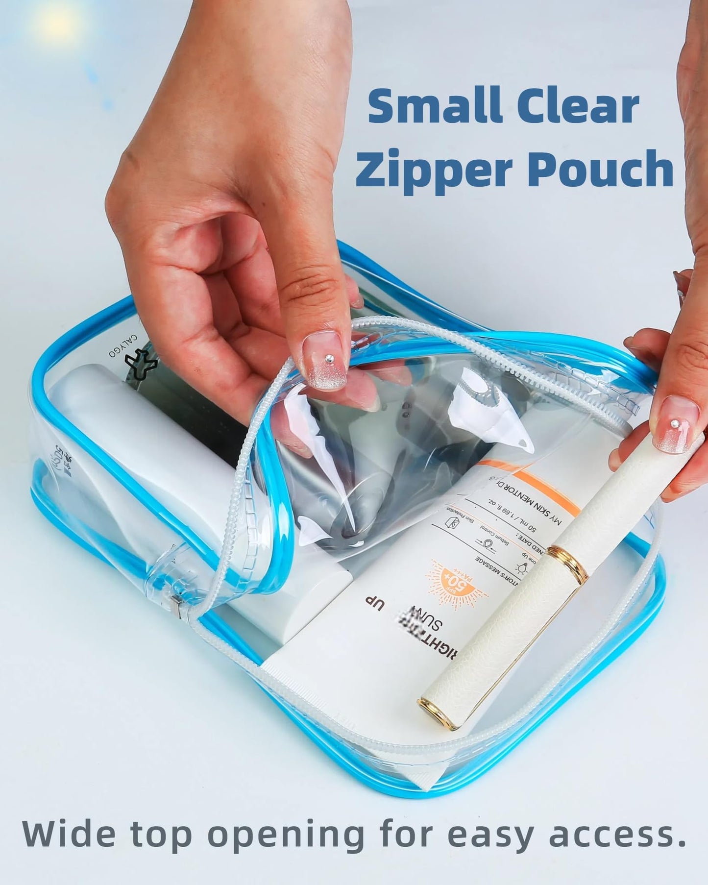 3-Pack of Clear Quart-Size TSA-Approved Transparent Toiletry Organizer Pouches (Pink, Purple, Blue)