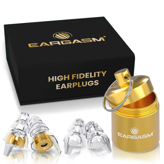 Eargasm High Fidelity Earplugs with Gold Filters - Reusable Noise Reduction Hearing Protection Ear-Plugs with Carrying Case for Bartenders, Concerts, Festivals, Raves, Musicians, Live Music, Sports