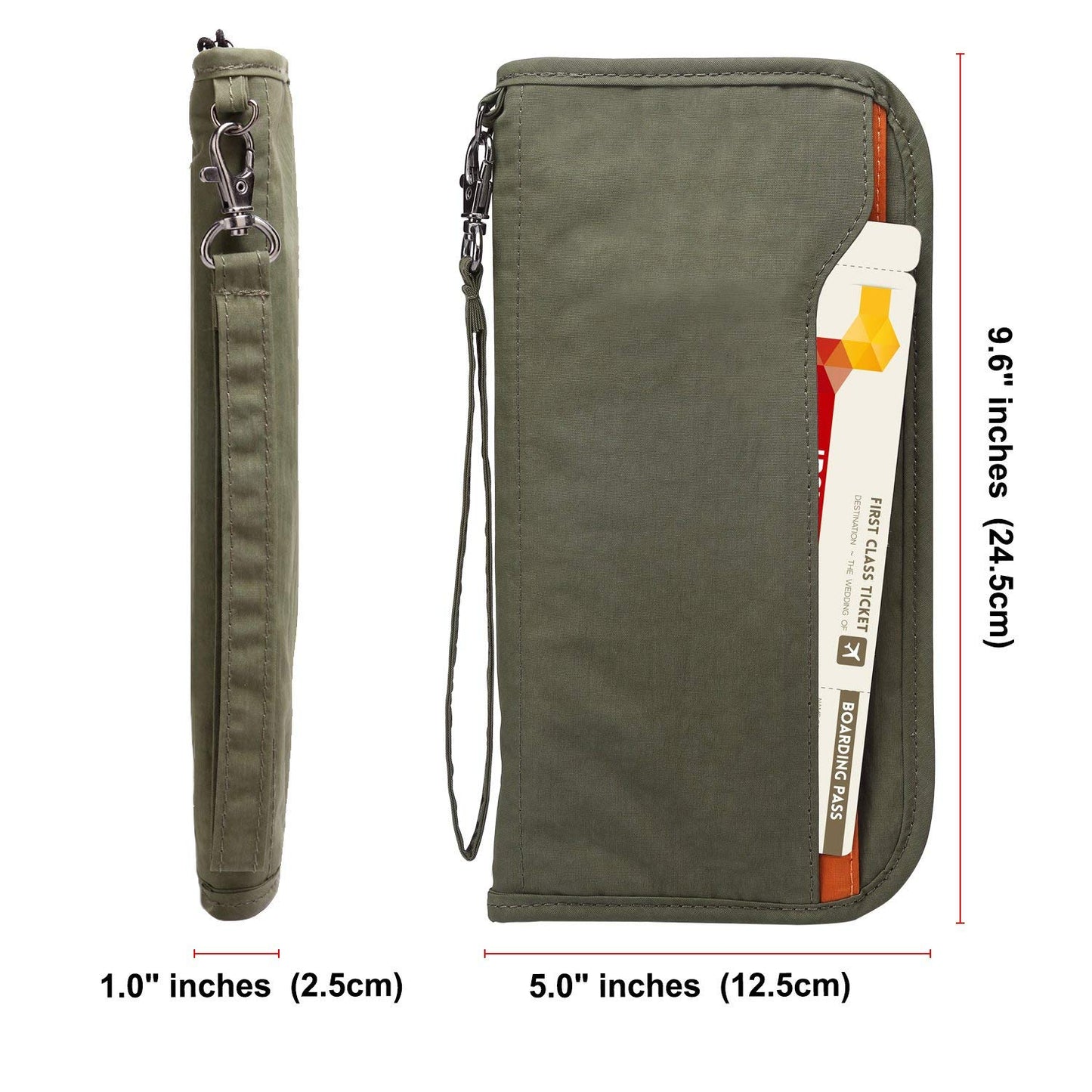 ZOPPEN Passport Holder Family Women/Men, Travel Wallet RFID Passport Wallet Travel Essentials Documents Organizer Zipper Case with Removable Wristlet Strap, Army Green