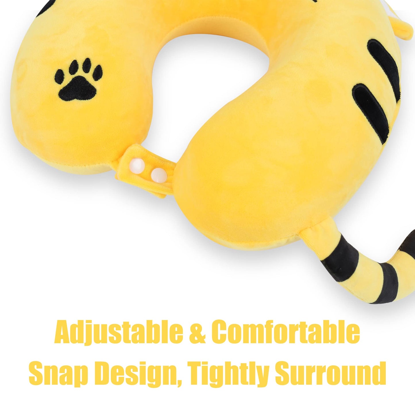 Sexysamba Cartoon Headrest & Neck Pillow for Kids Boys & Girls, Teens, Travel Accessories for Airplane, Car, Recline, Memory Foam Cute Travel Pillow with Sleep Eye Mask - Tiger