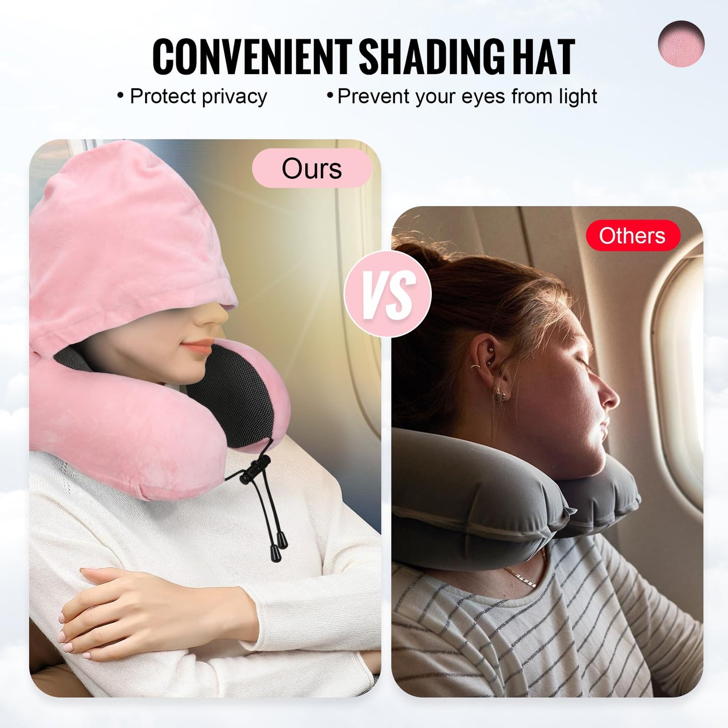 Cirorld Travel Pillow, Neck Pillow for Travel with Hood for Airplane, Velvet Memory Foam Neck Pillow Women Lady Head & Neck Support, for Long Flights Plane, Office, Cars Sleeping & Rest (Pink)