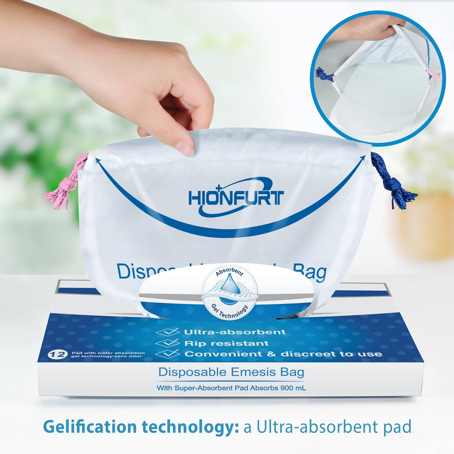 Hionfurt Absorbent Vomit Bags Disposable,12Pcs Emesis Bags-Turns Vomit into Gel,Leak Resistant Barf Bags,900ml Portable Nausea Bags for Travel Motion Sickness,Pregnancy,Kids,Taxi,Car