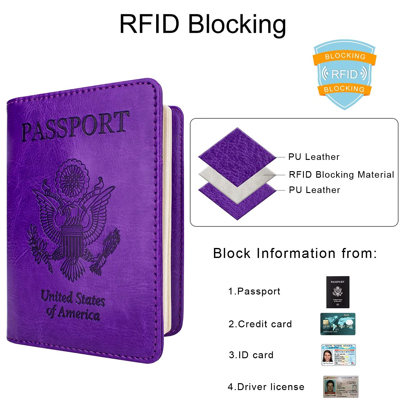 Travel Passport Wallet with RFID Shielding and Pen Slot (Purple)