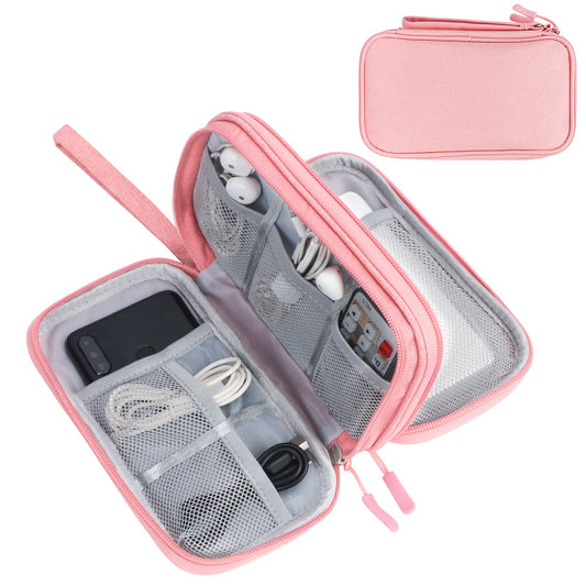 FYY Electronic Organizer, Electronic Accessories Carry Case Portable Waterproof Pouch Double Layers Storage Bag for Travel Cable, Cord, Charger, Phone, Earphone, Medium Size, Pink