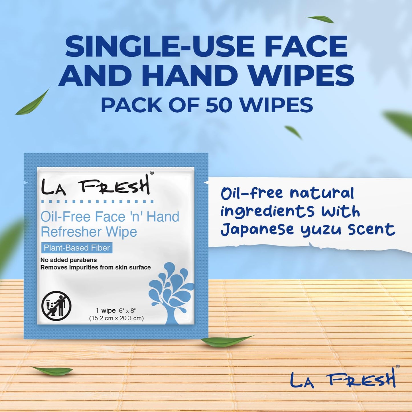 La Fresh Oil-Free Face ‘N’ Hand Refresher Wipes, Made With Natural Japanese Yuzu Scent, Pack of 50 Individually Wrapped Cleansing Wipes, Travel Essentials